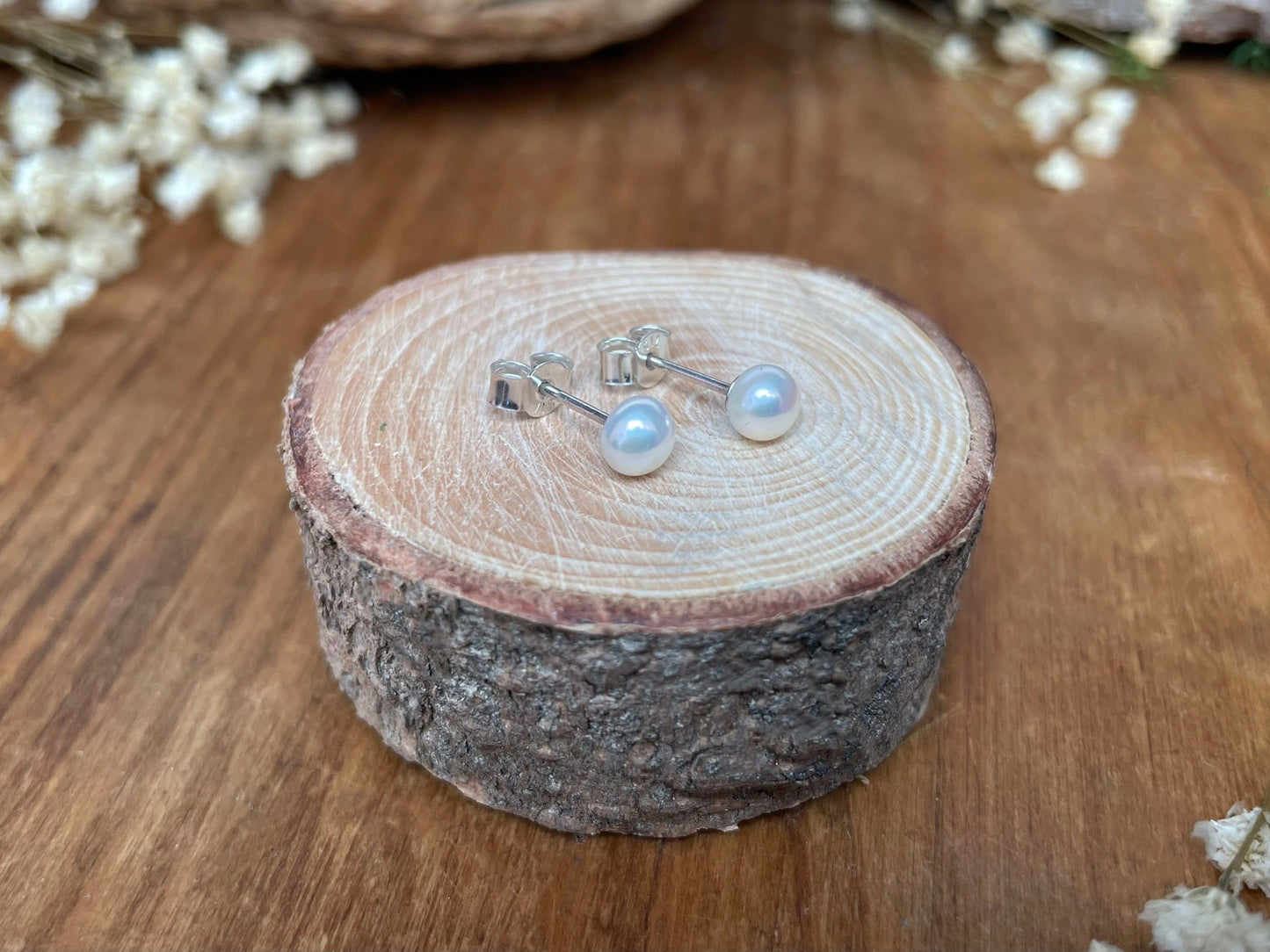 White Pixie Pearl Stud Earrings by Curious Magpie Jewellery