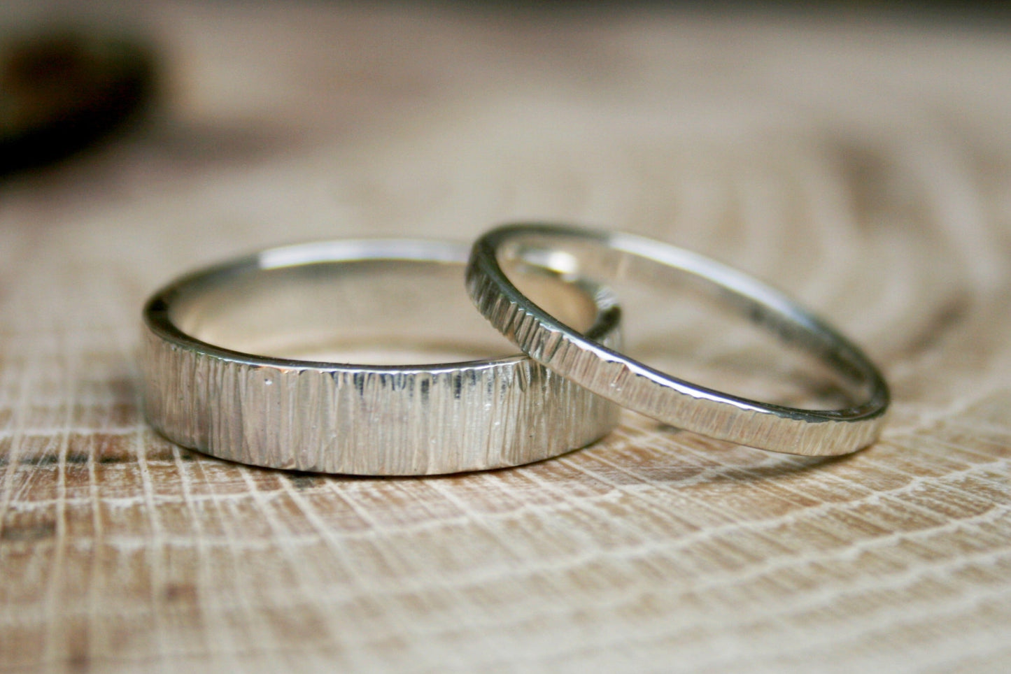 Silver Tree Bark Wedding Rings by Curious Magpie