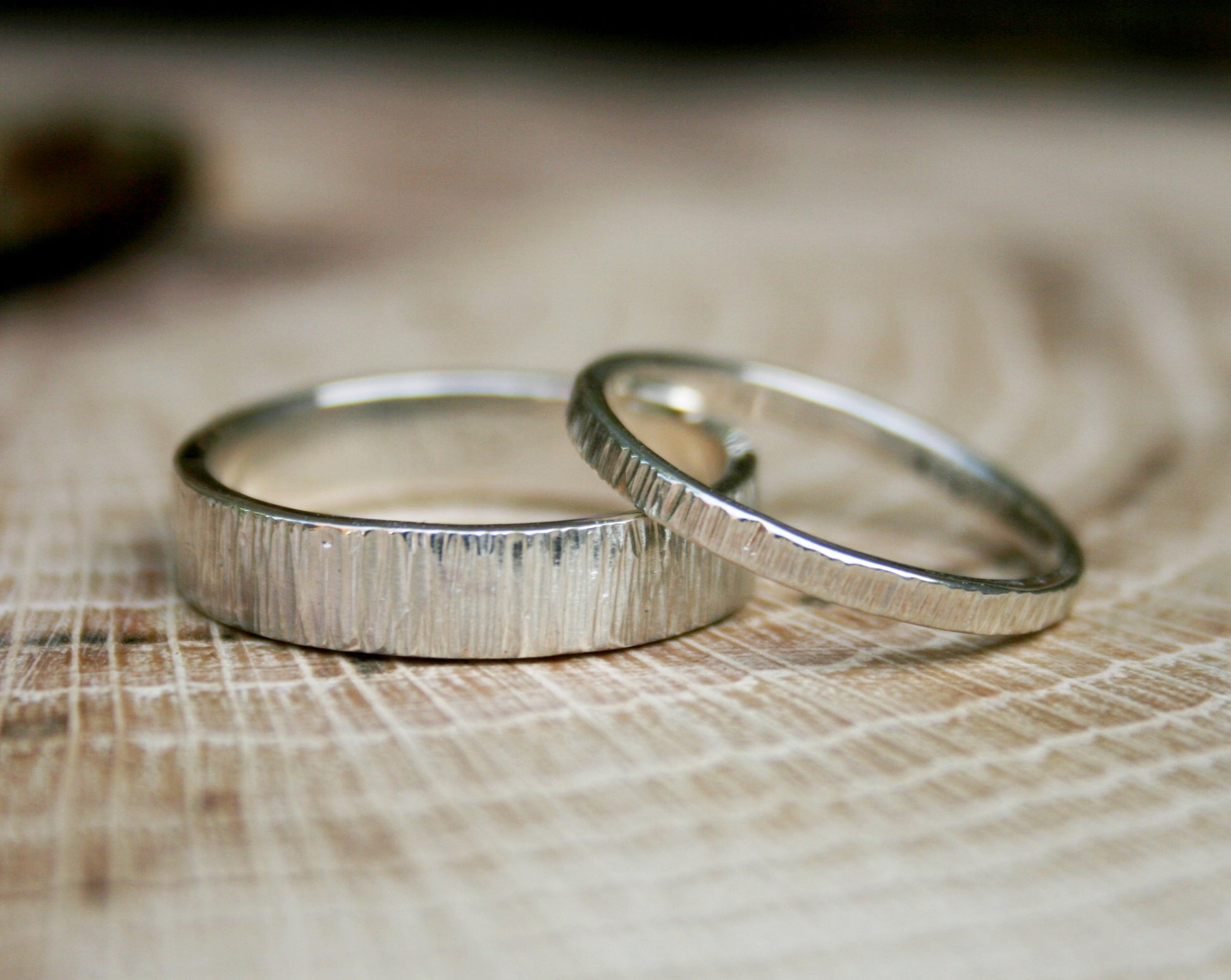 Silver Tree Bark Wedding Rings by Curious Magpie