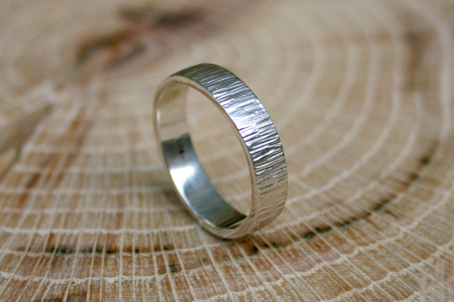 Silver Tree Bark Wedding Rings by Curious Magpie