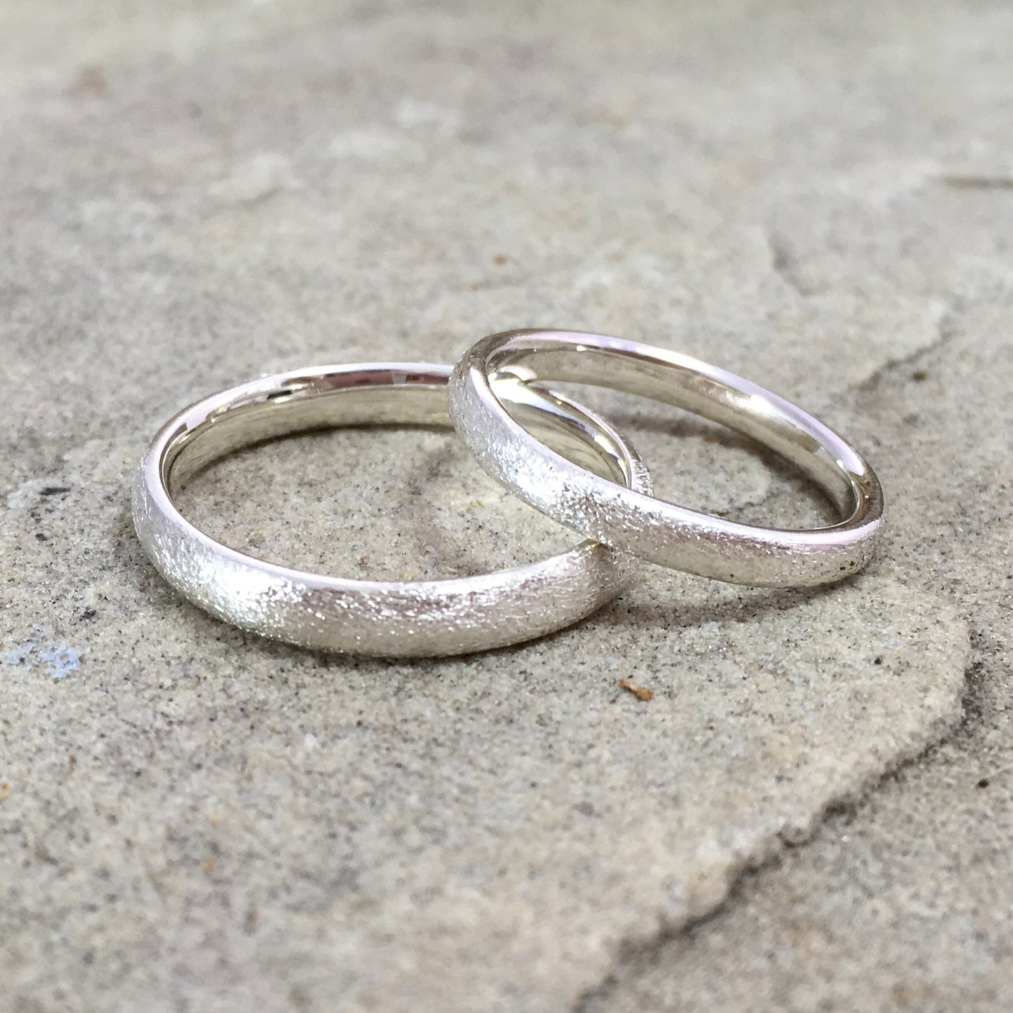 Silver Frosted Halo Wedding Rings