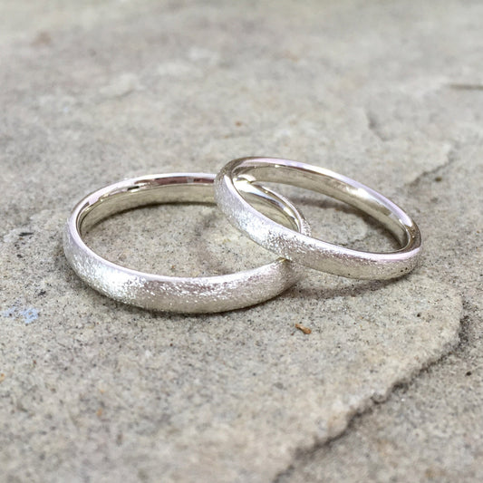 Silver Frosted Halo Wedding Rings