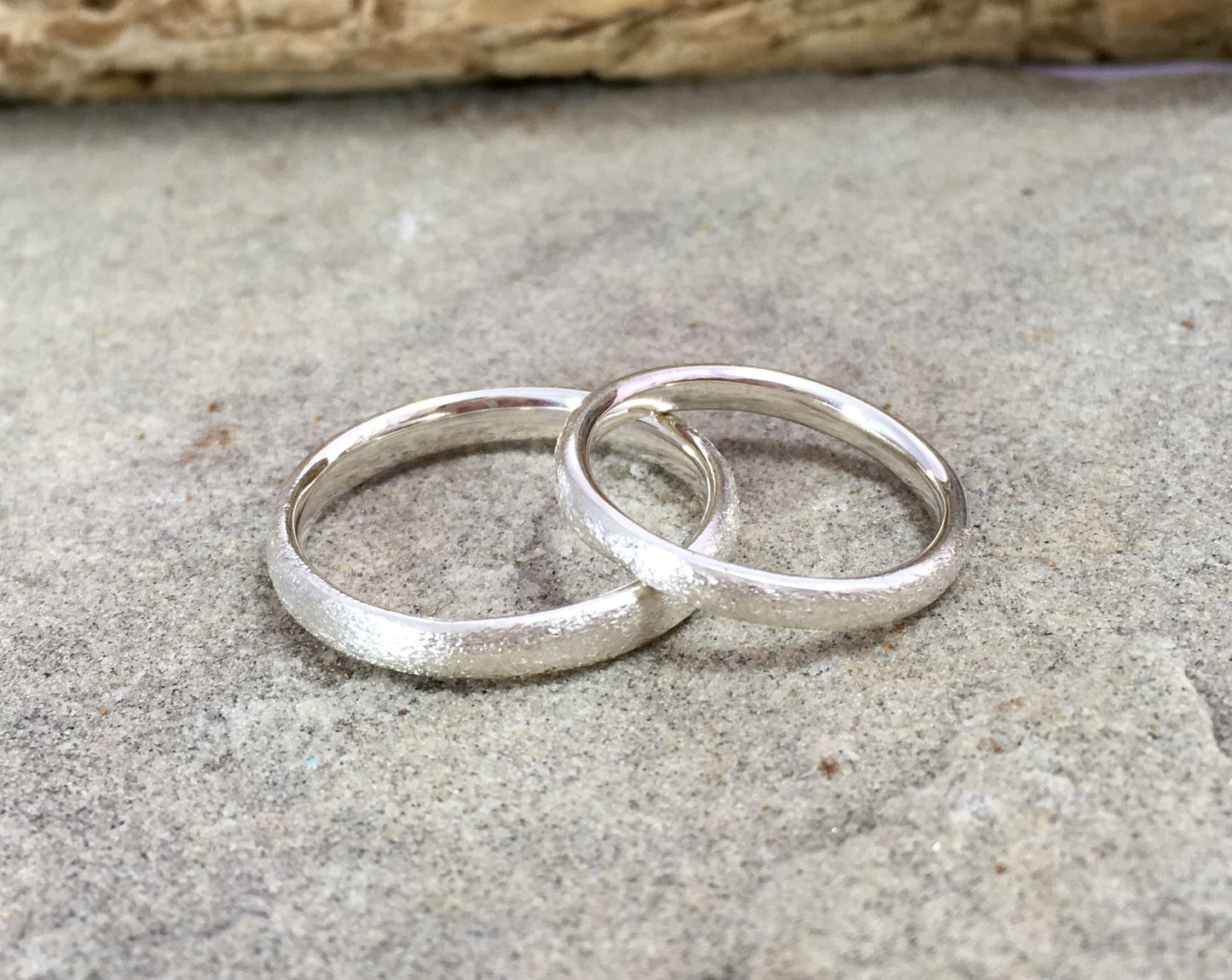 Silver Frosted Halo Wedding Rings