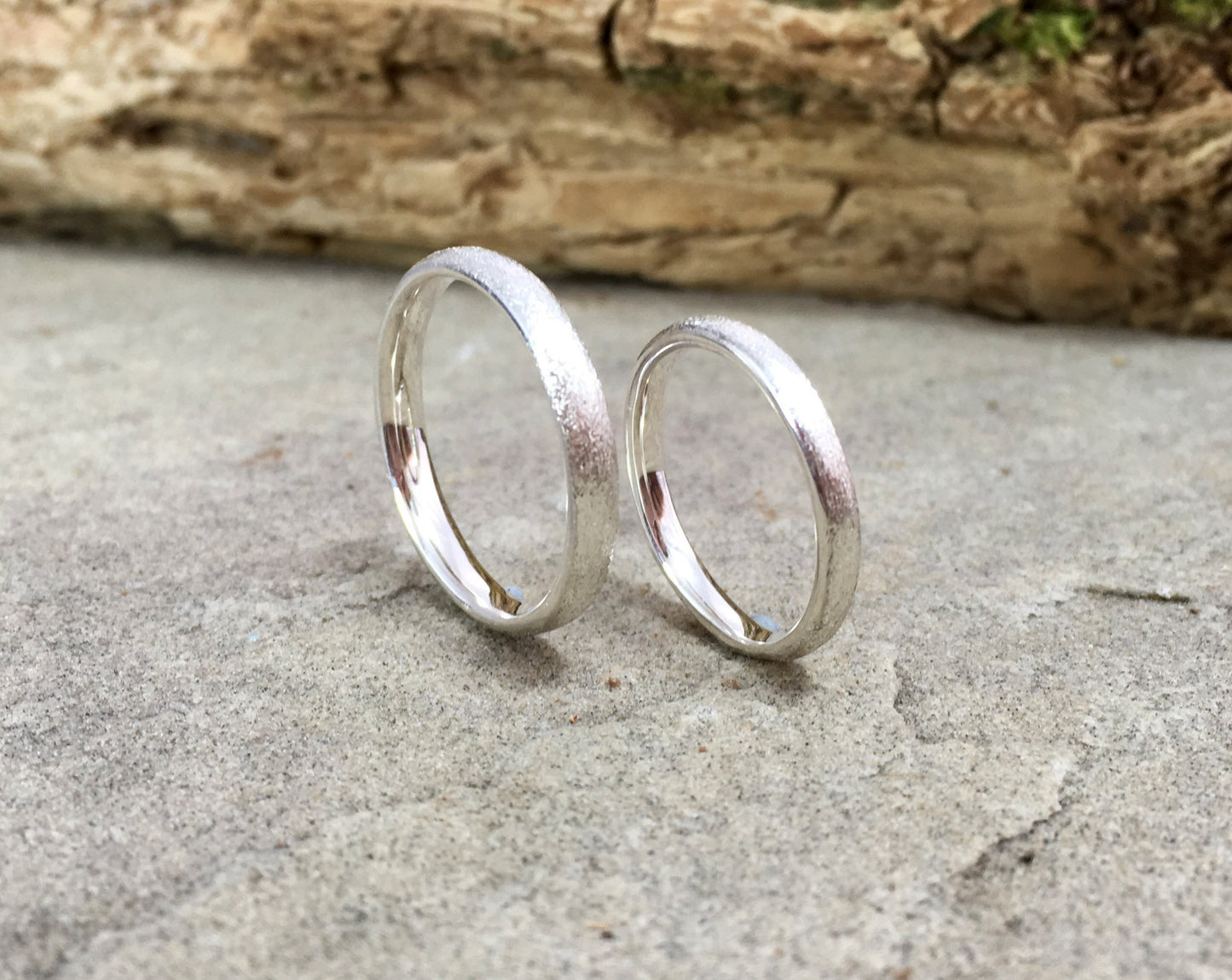 Silver Frosted Halo Wedding Rings