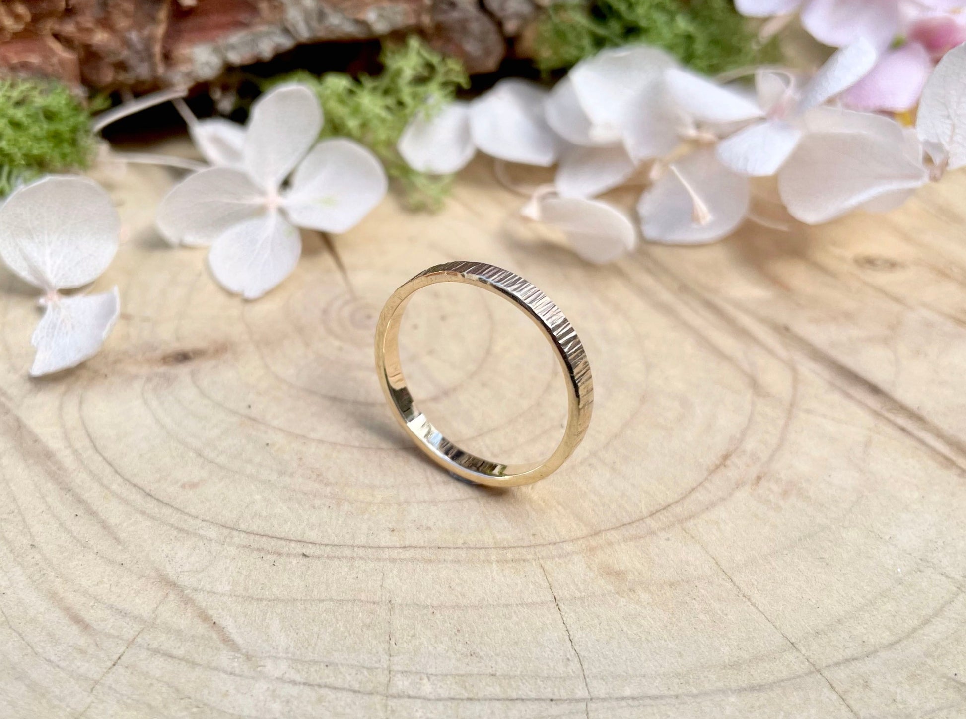 9ct Yellow Gold Tree Bark Wedding Ring by Curious Magpie Jewellery