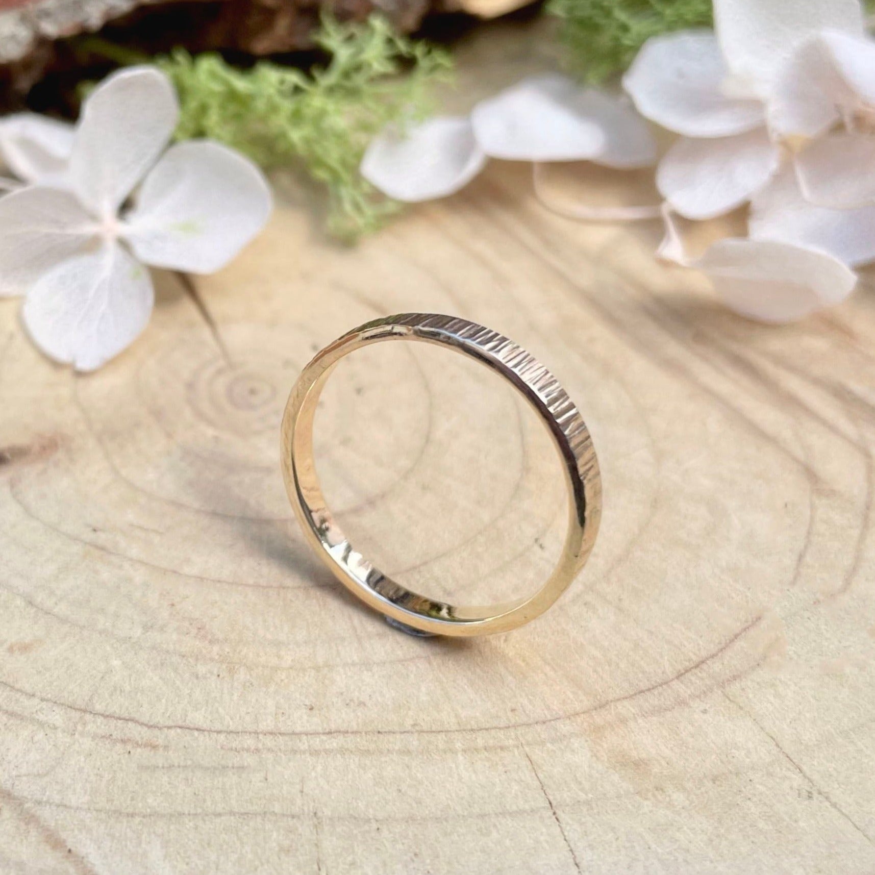 9ct Yellow Gold Tree Bark Wedding Ring by Curious Magpie Jewellery