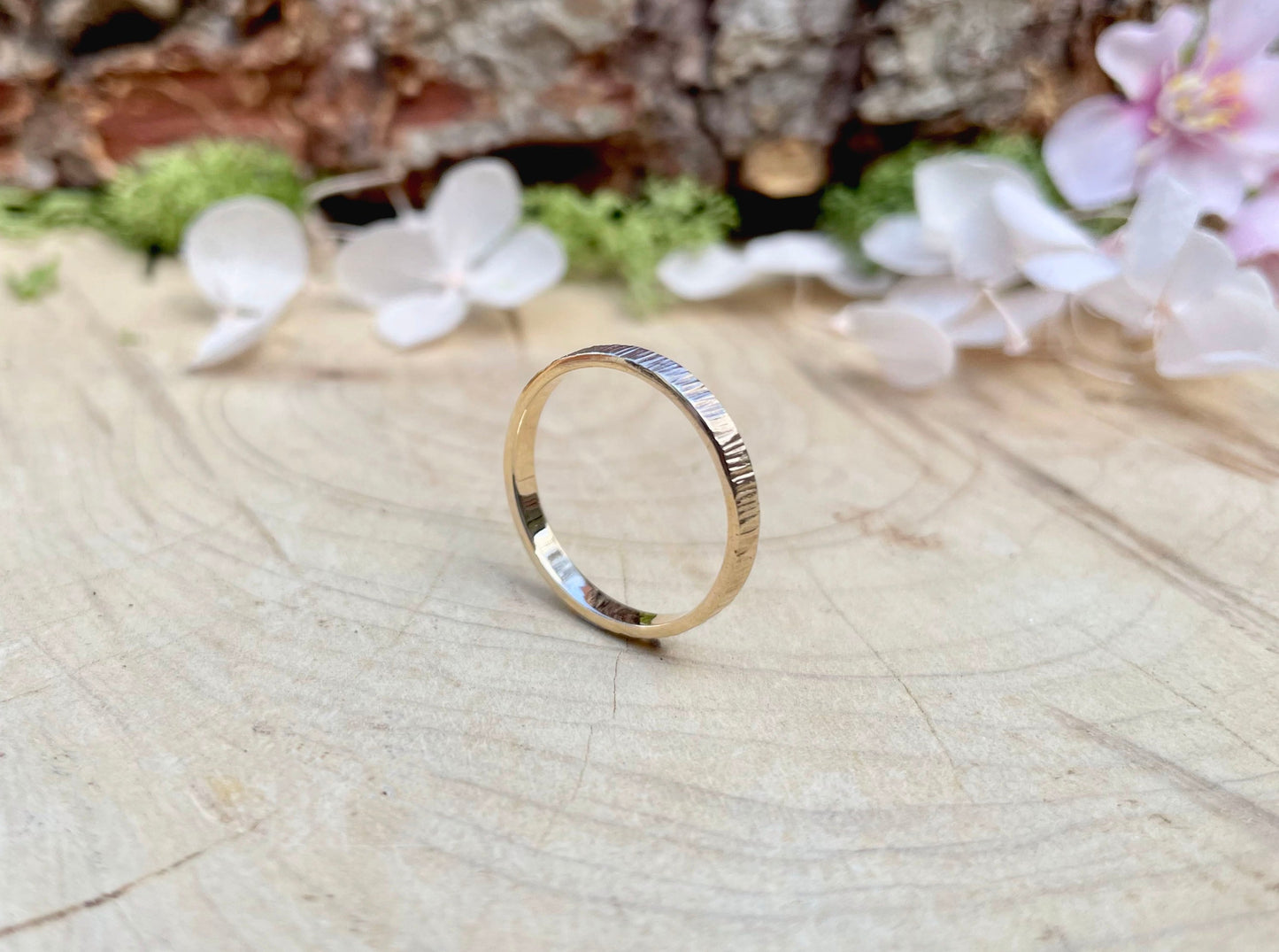 9ct Yellow Gold Tree Bark Wedding Ring by Curious Magpie Jewellery