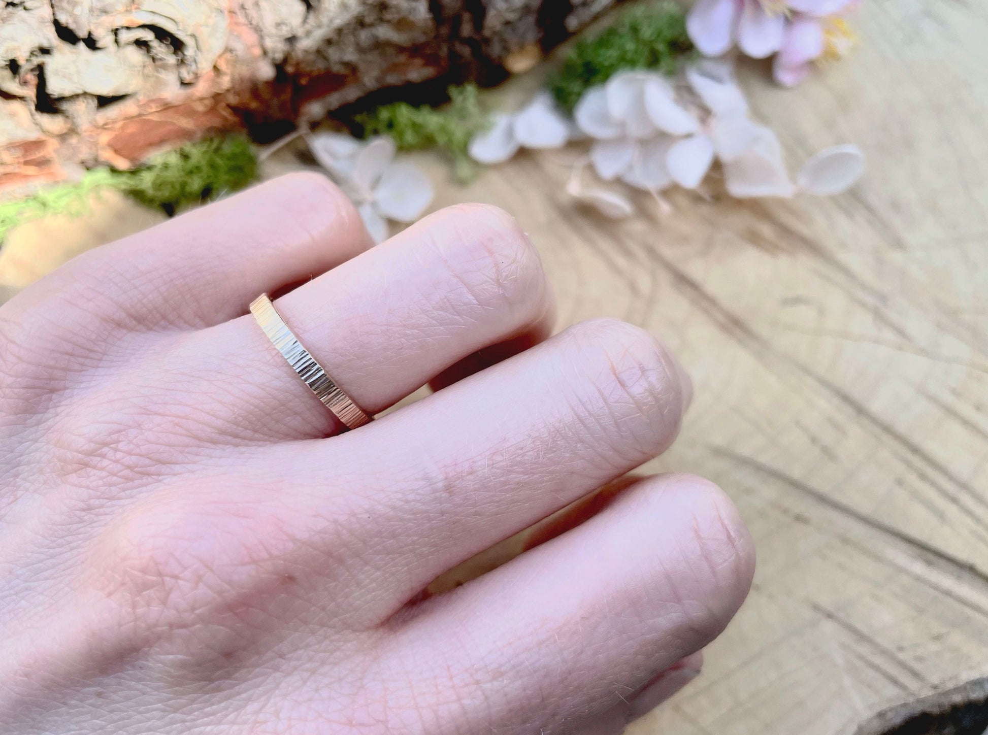9ct Yellow Gold Tree Bark Wedding Ring by Curious Magpie Jewellery