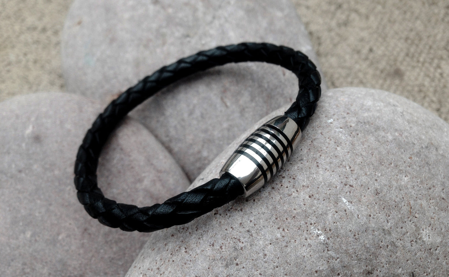 Black Leather Apollo Bracelet - Curious Magpie Jewellery 