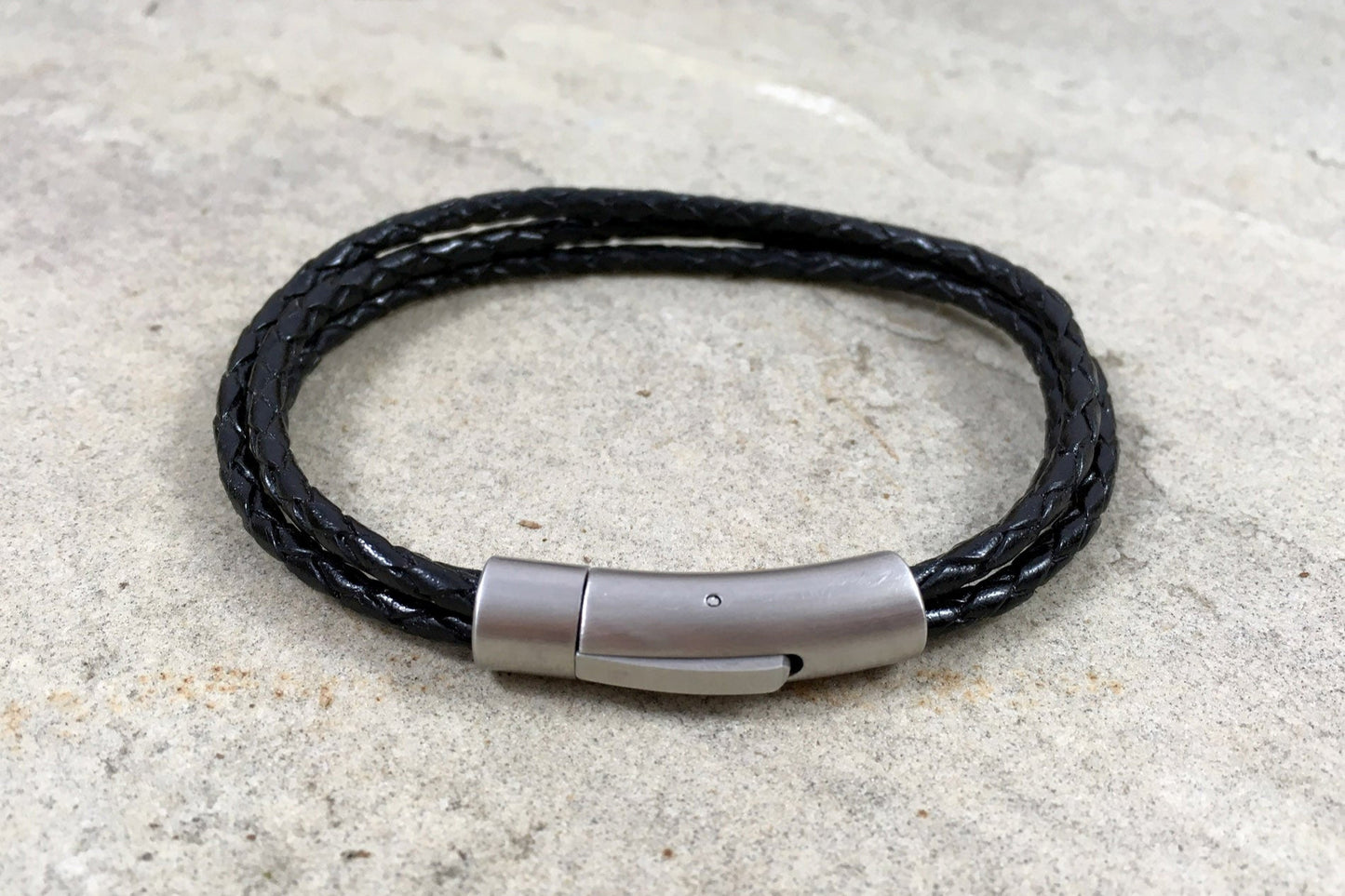 Men's Black Leather Trinity Bracelet - Curious Magpie Jewellery - 2