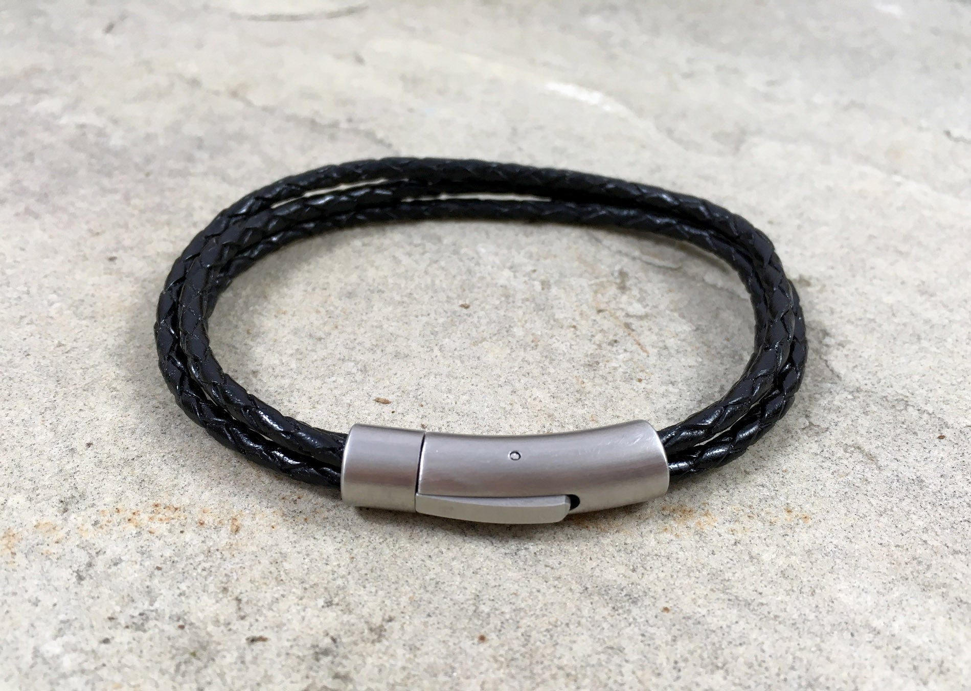 Men's Black Leather Trinity Bracelet - Curious Magpie Jewellery - 2