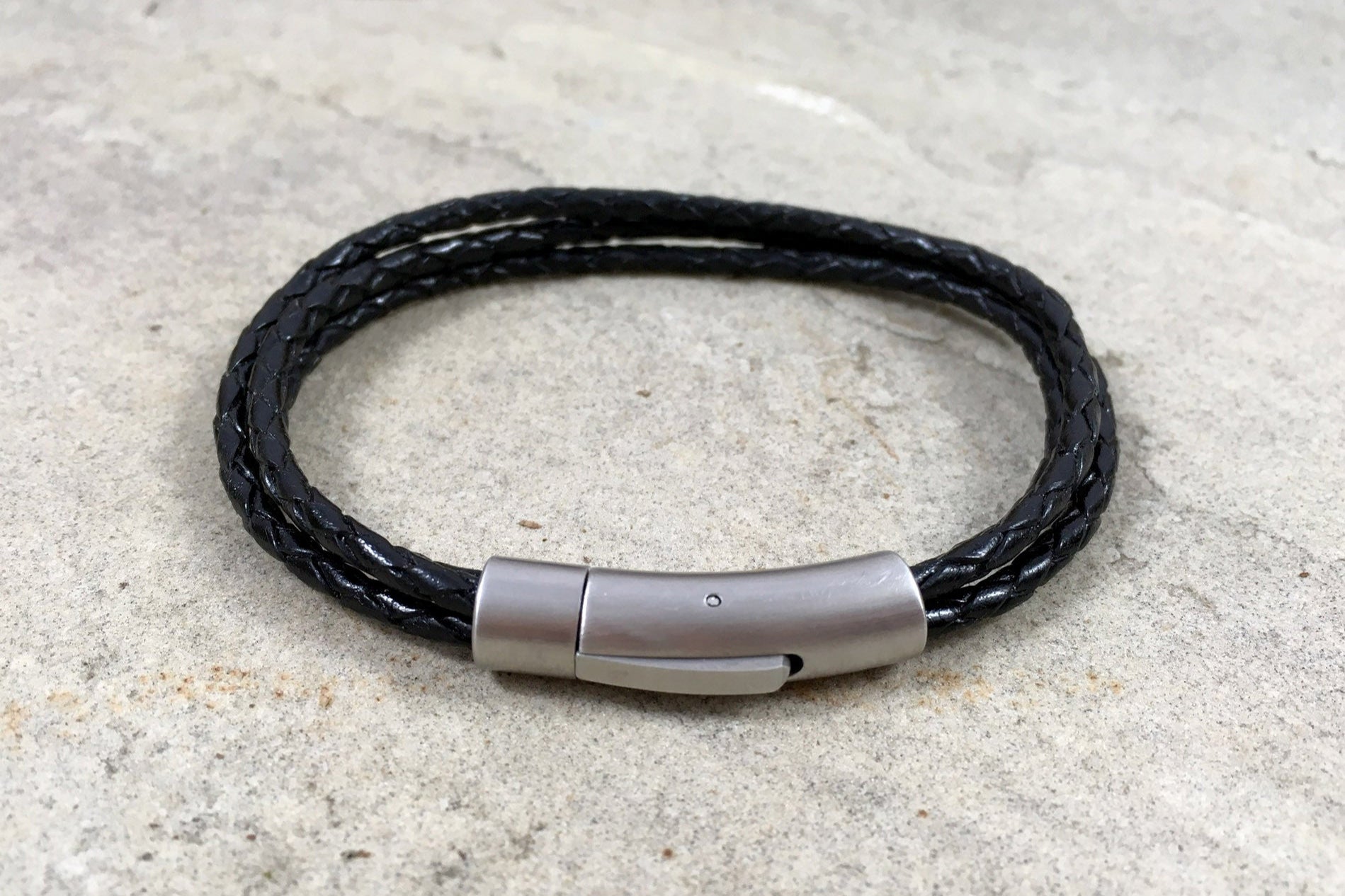 Men's Black Leather Trinity Bracelet - Curious Magpie Jewellery - 2