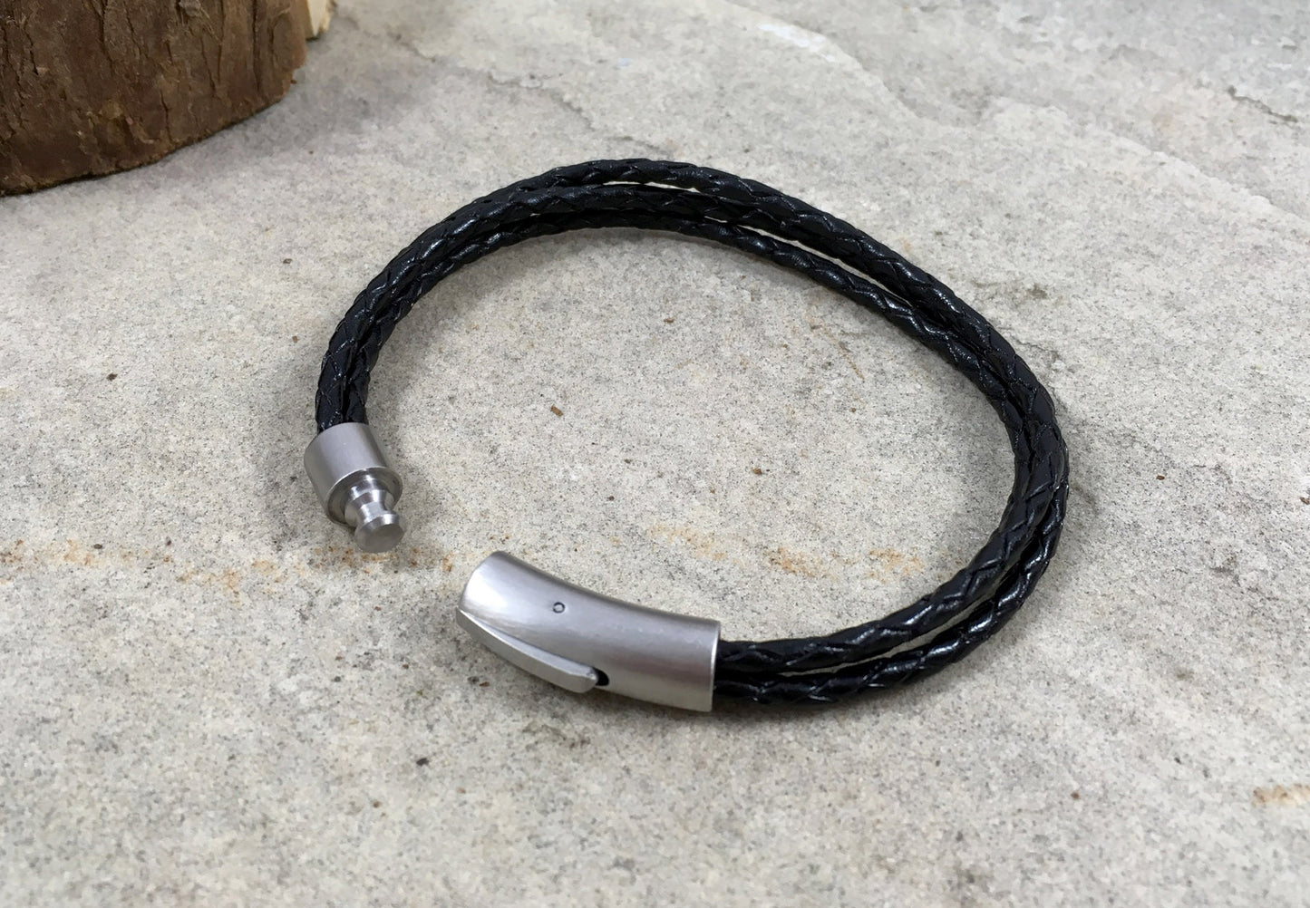 Men's Black Leather Trinity Bracelet - Curious Magpie Jewellery - 3