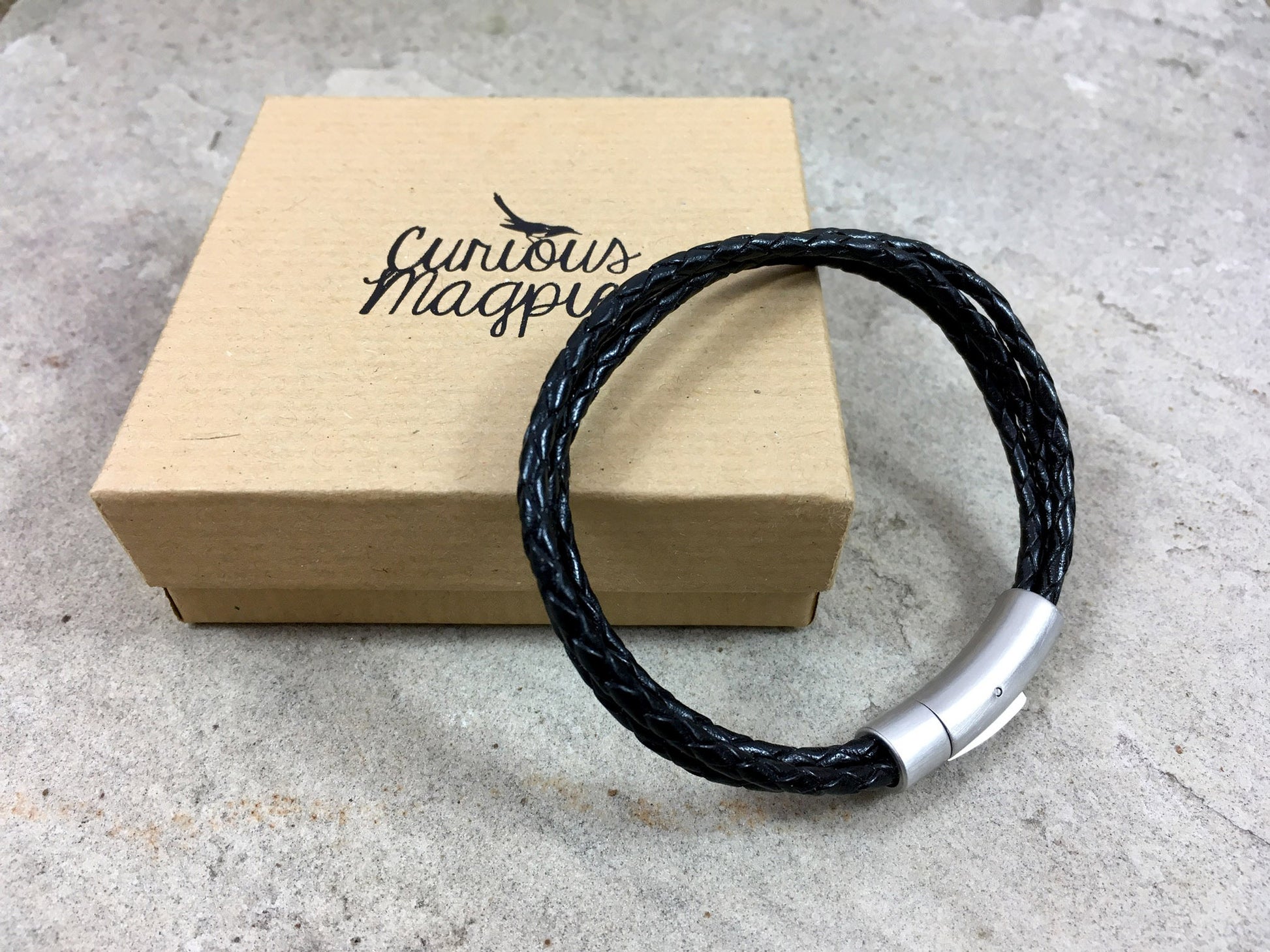 Men's Black Leather Trinity Bracelet - Curious Magpie Jewellery - 5