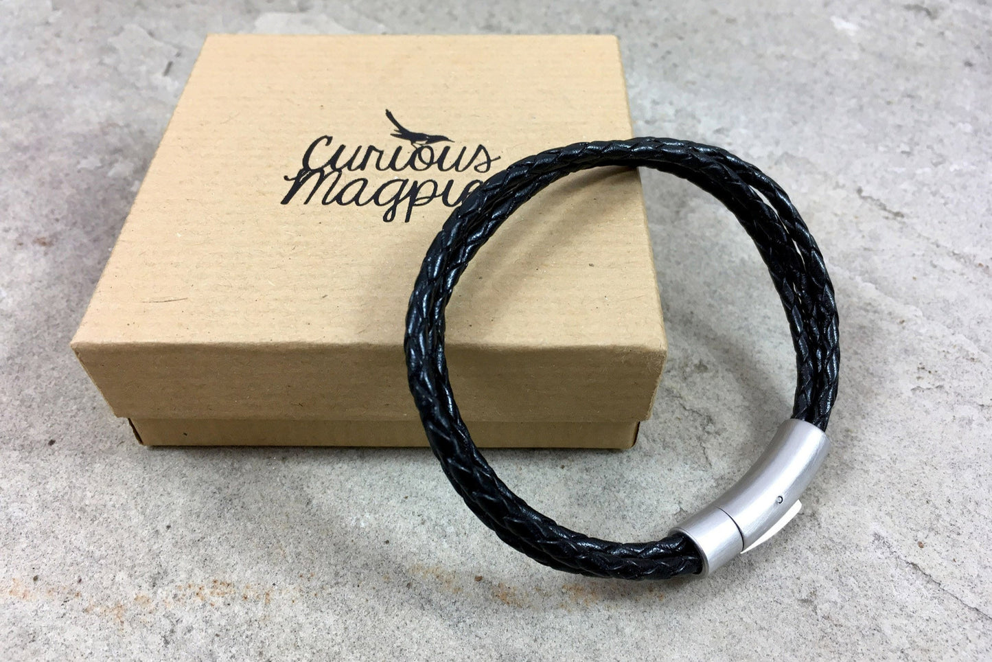 Men's Black Leather Trinity Bracelet - Curious Magpie Jewellery - 5