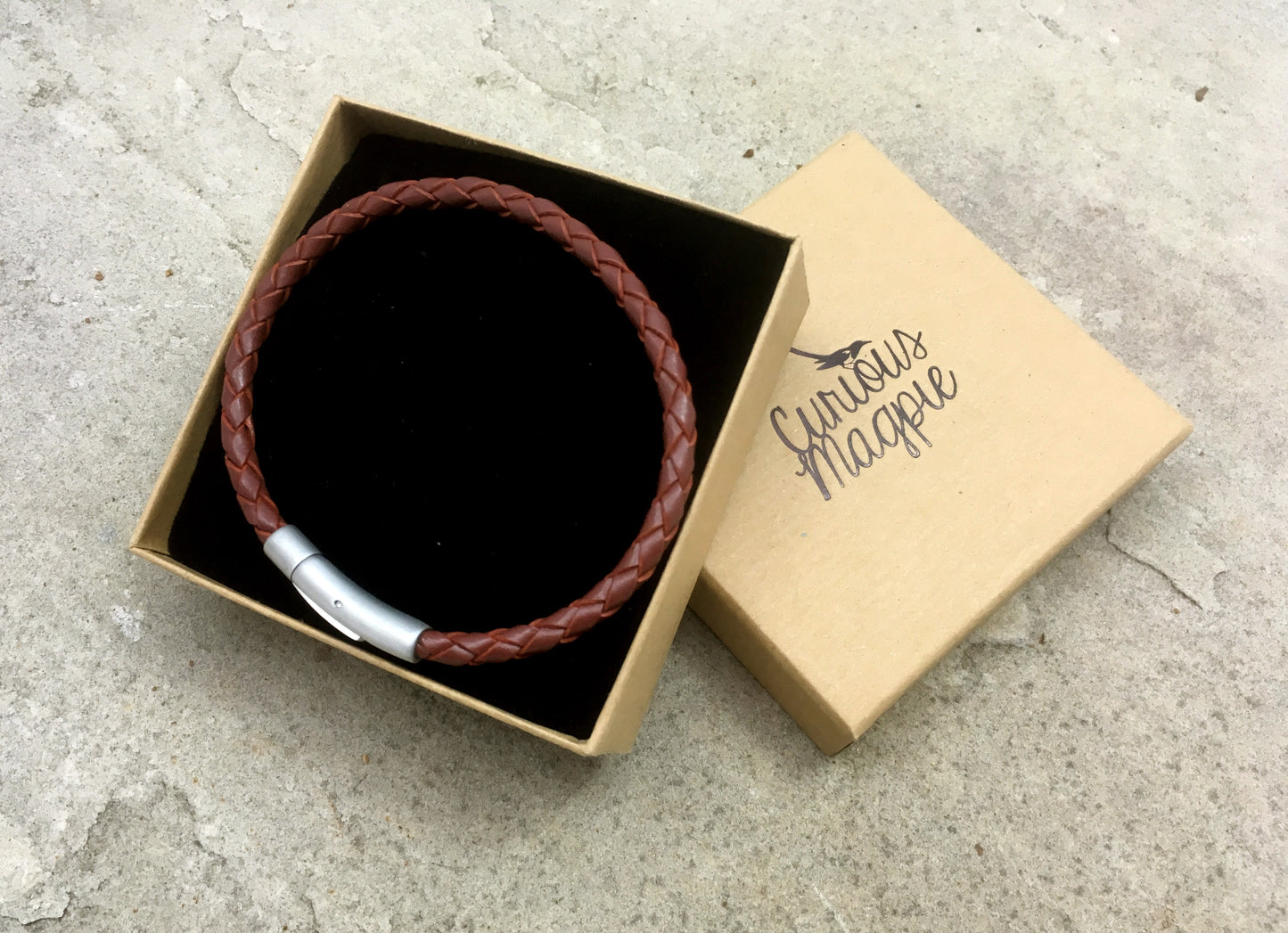 Men's Brown Leather Attexo Bracelet by Curious Magpie Jewellery