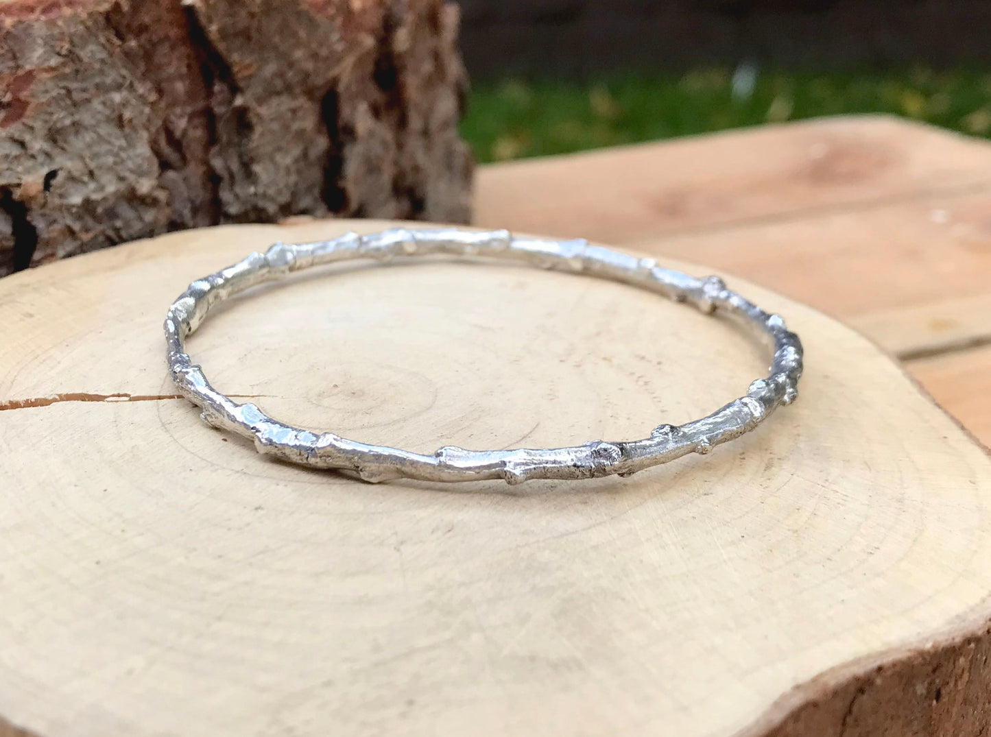 Chunky Silver Twig Bangle by Curious Magpie Jewellery
