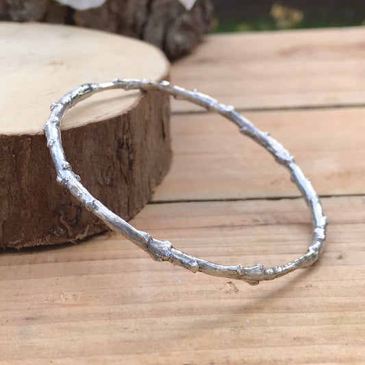 Chunky Silver Twig Bangle by Curious Magpie Jewellery