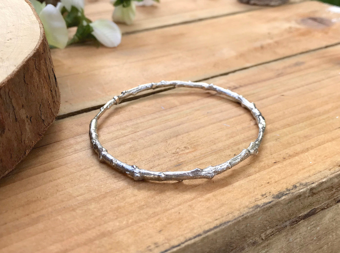 Chunky Silver Twig Bangle by Curious Magpie Jewellery