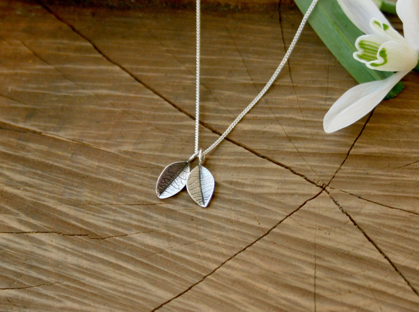 Silver Twin Leaf Necklace by Curious Magpie Jewellery