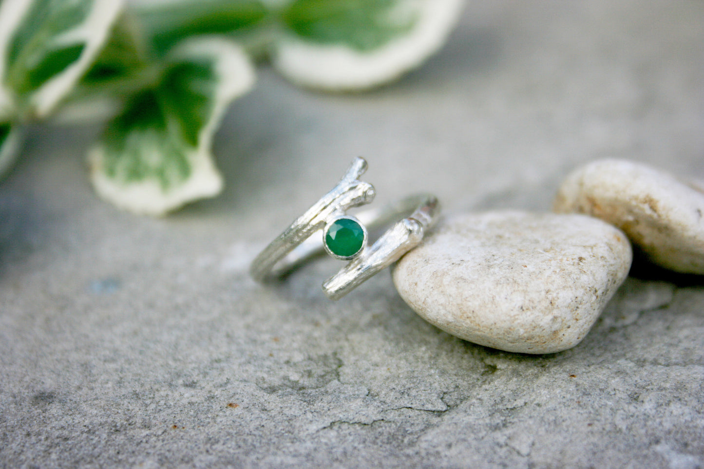 Green Agate Branch Ring