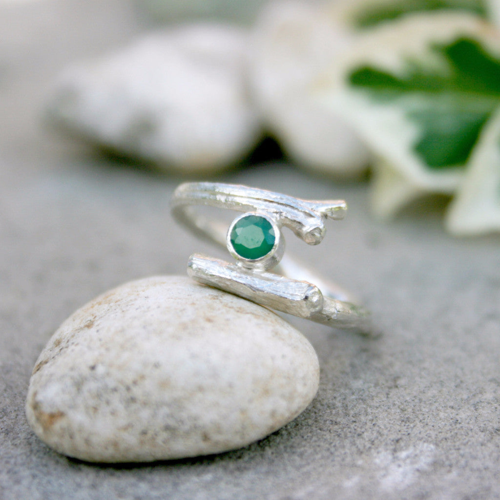 Green Agate Branch Ring