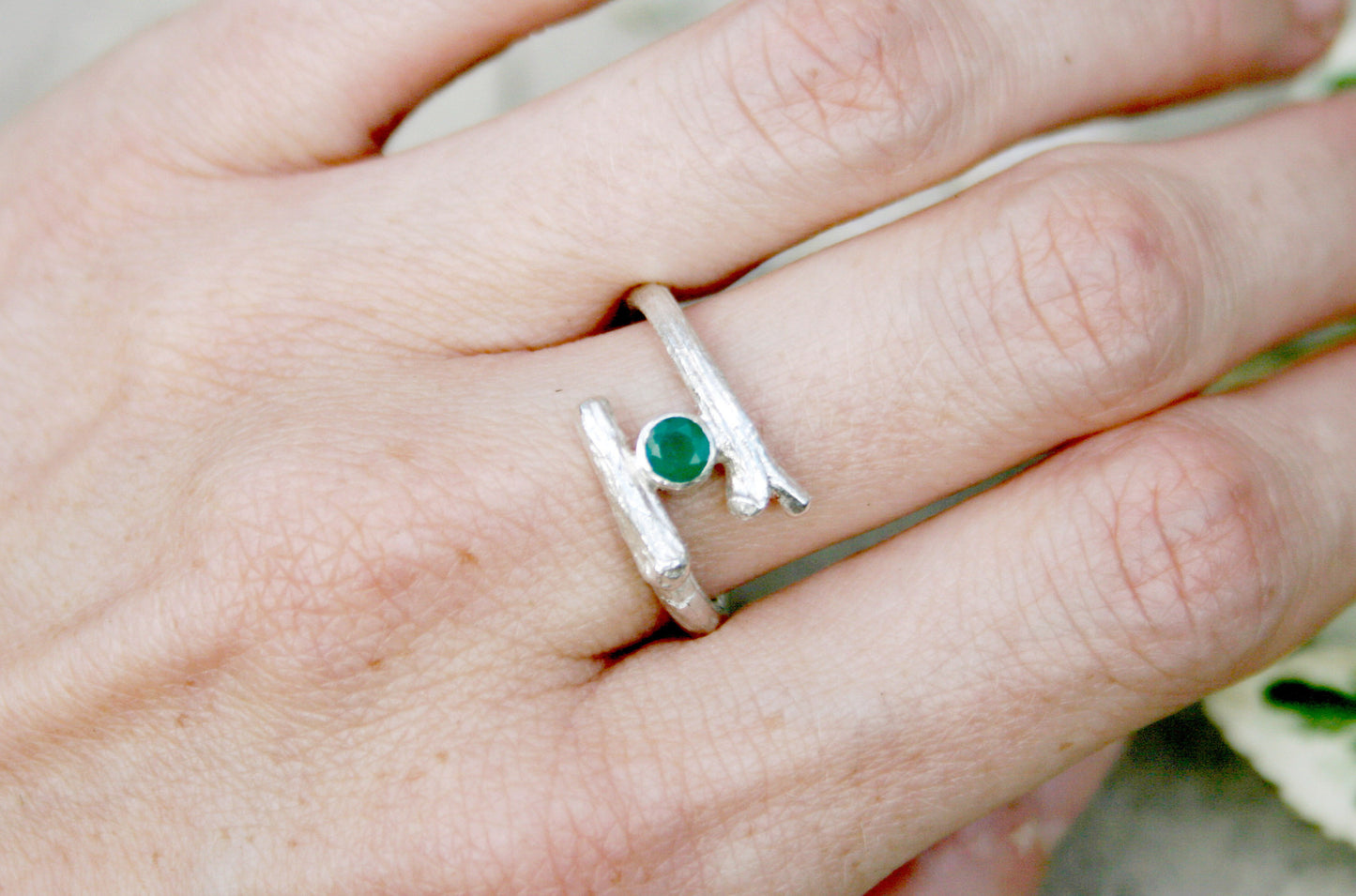 Green Agate Branch Ring