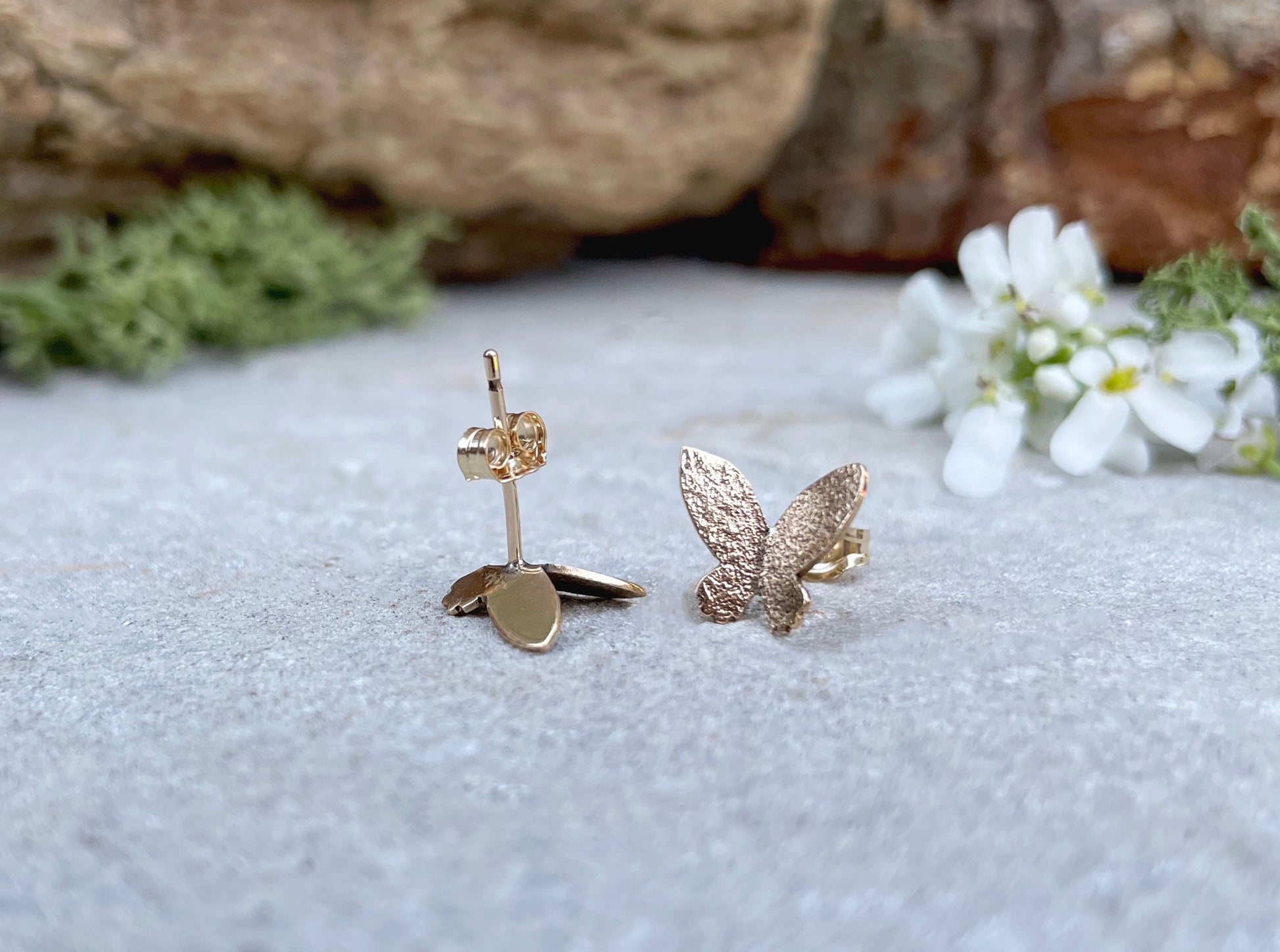 Gold Butterfly Stud Earrings by Curious Magpie Jewellery