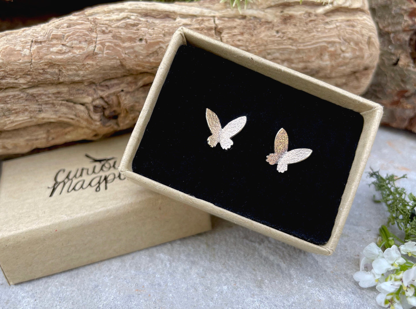 Gold Butterfly Stud Earrings by Curious Magpie Jewellery