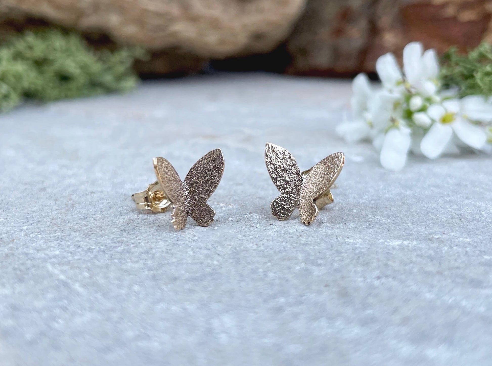 Gold Butterfly Stud Earrings by Curious Magpie Jewellery