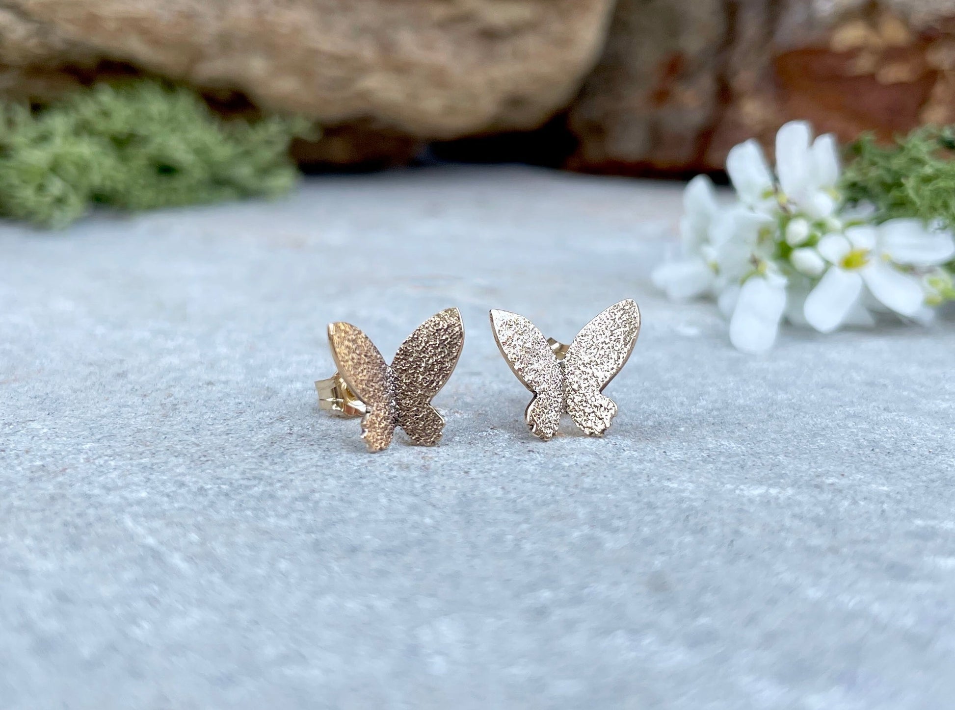 Gold Butterfly Stud Earrings by Curious Magpie Jewellery