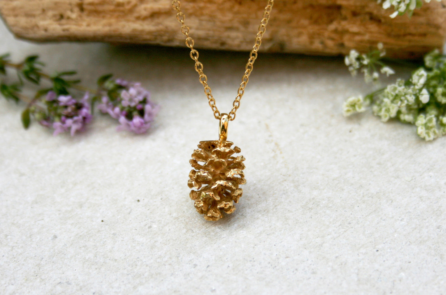 Yellow Gold Plated Pinecone Necklace - Curious Magpie Jewellery - 3
