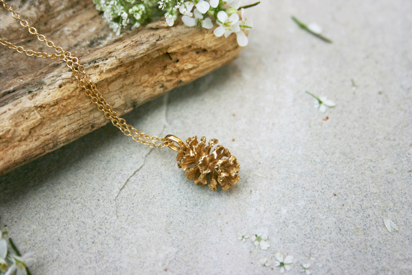 Yellow Gold Plated Pinecone Necklace - Curious Magpie Jewellery - 4