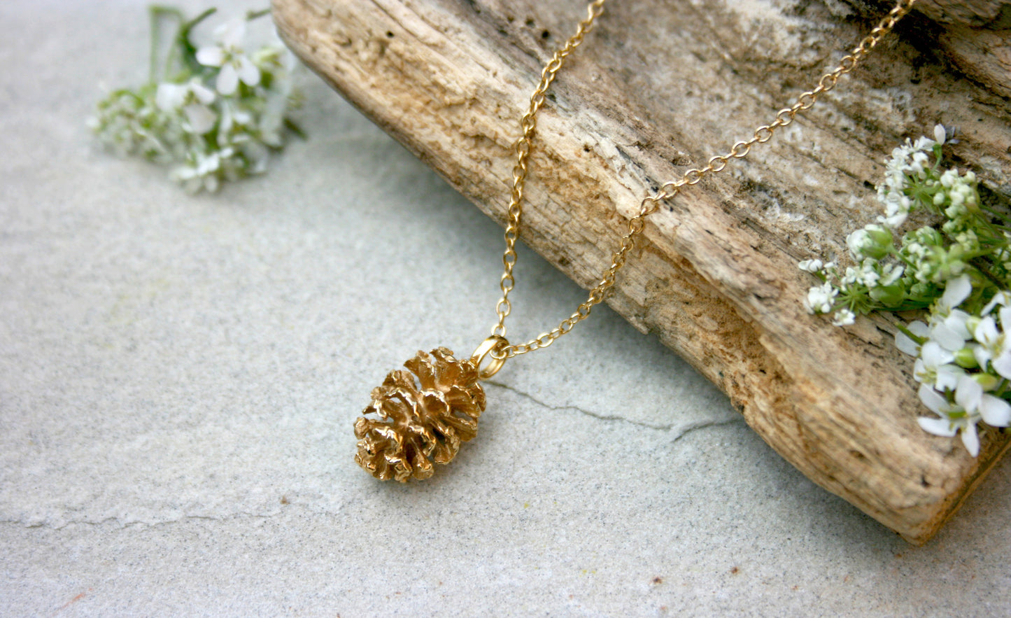 Yellow Gold Plated Pinecone Necklace - Curious Magpie Jewellery - 2