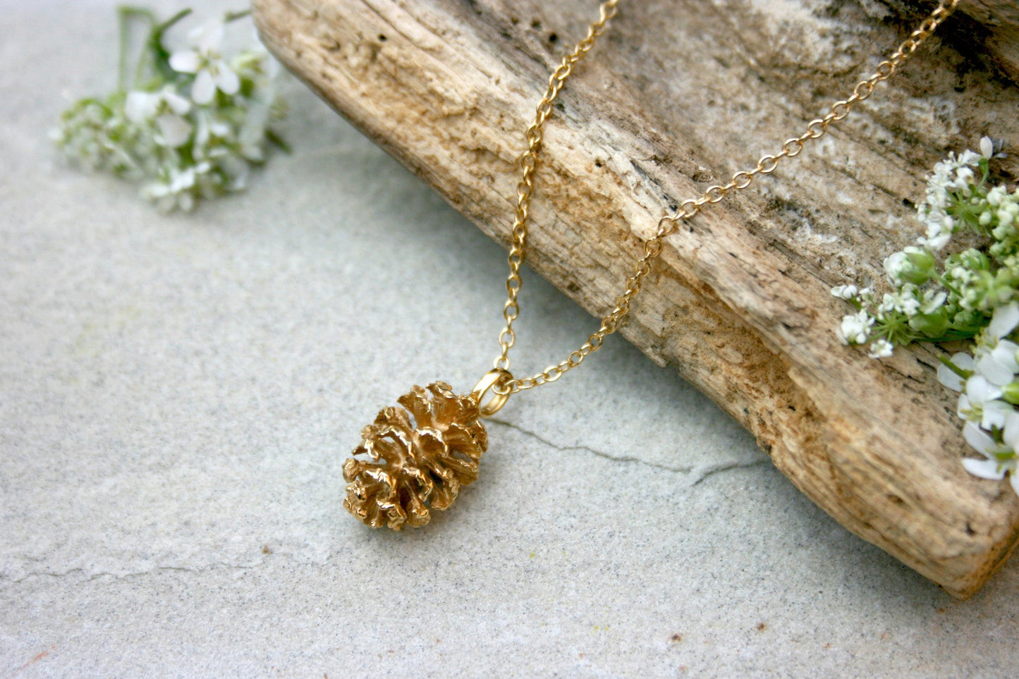 Yellow Gold Plated Pinecone Necklace - Curious Magpie Jewellery - 2