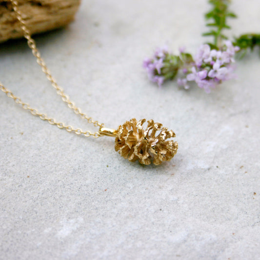 Yellow Gold Plated Pinecone Necklace - Curious Magpie Jewellery - 1