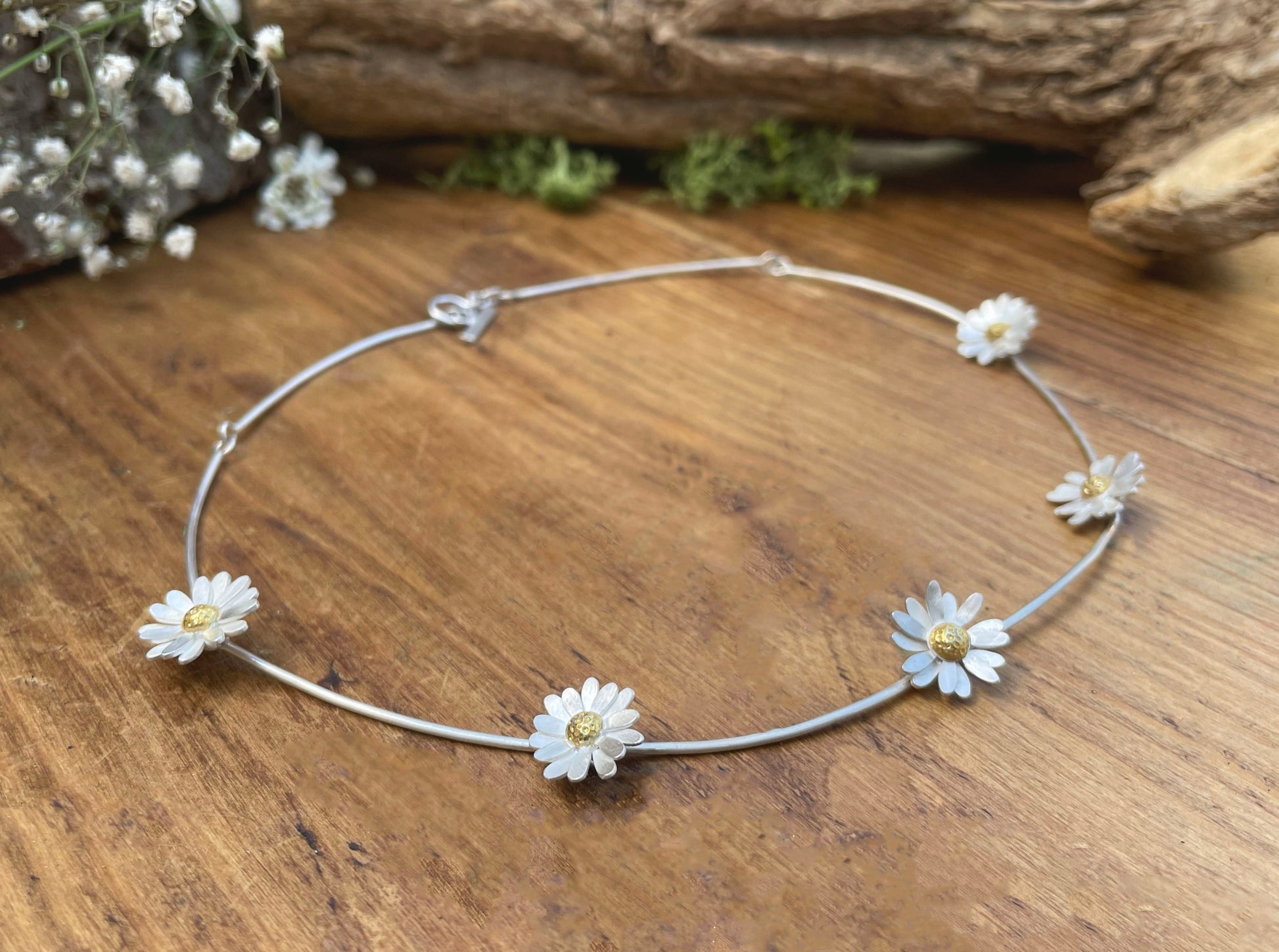 Gold & Silver Daisy Chain Necklace by Curious Magpie Jewellery