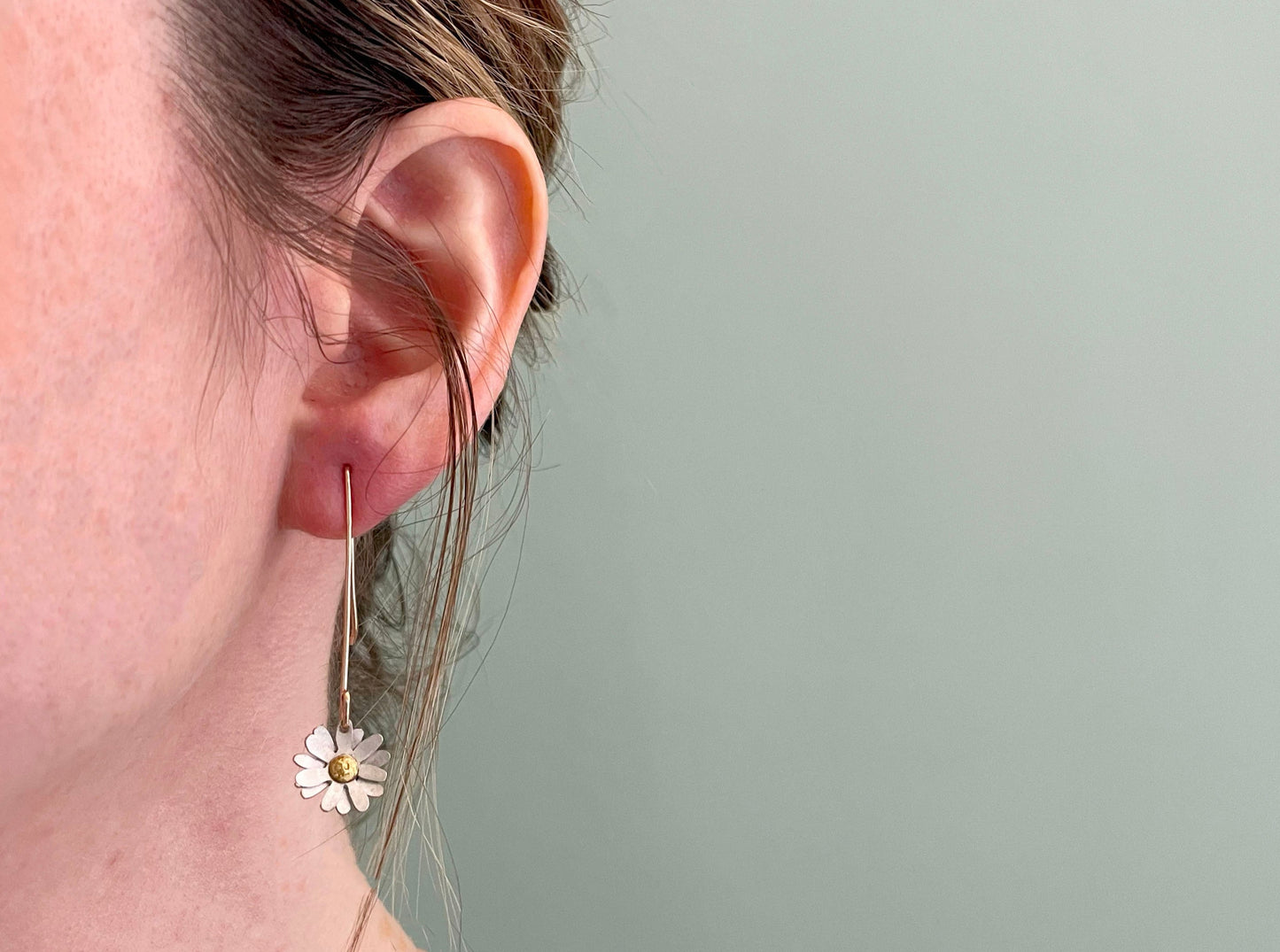 Gold & Silver Daisy Drop Earrings by Curious Magpie Jewellery