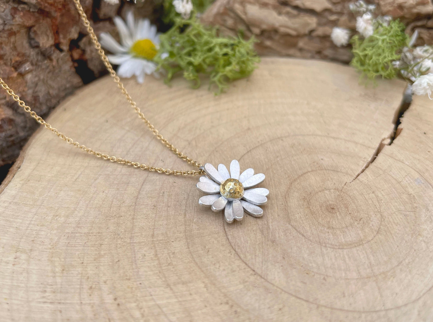 Gold & Silver Daisy Necklace by Curious Magpie Jewellery