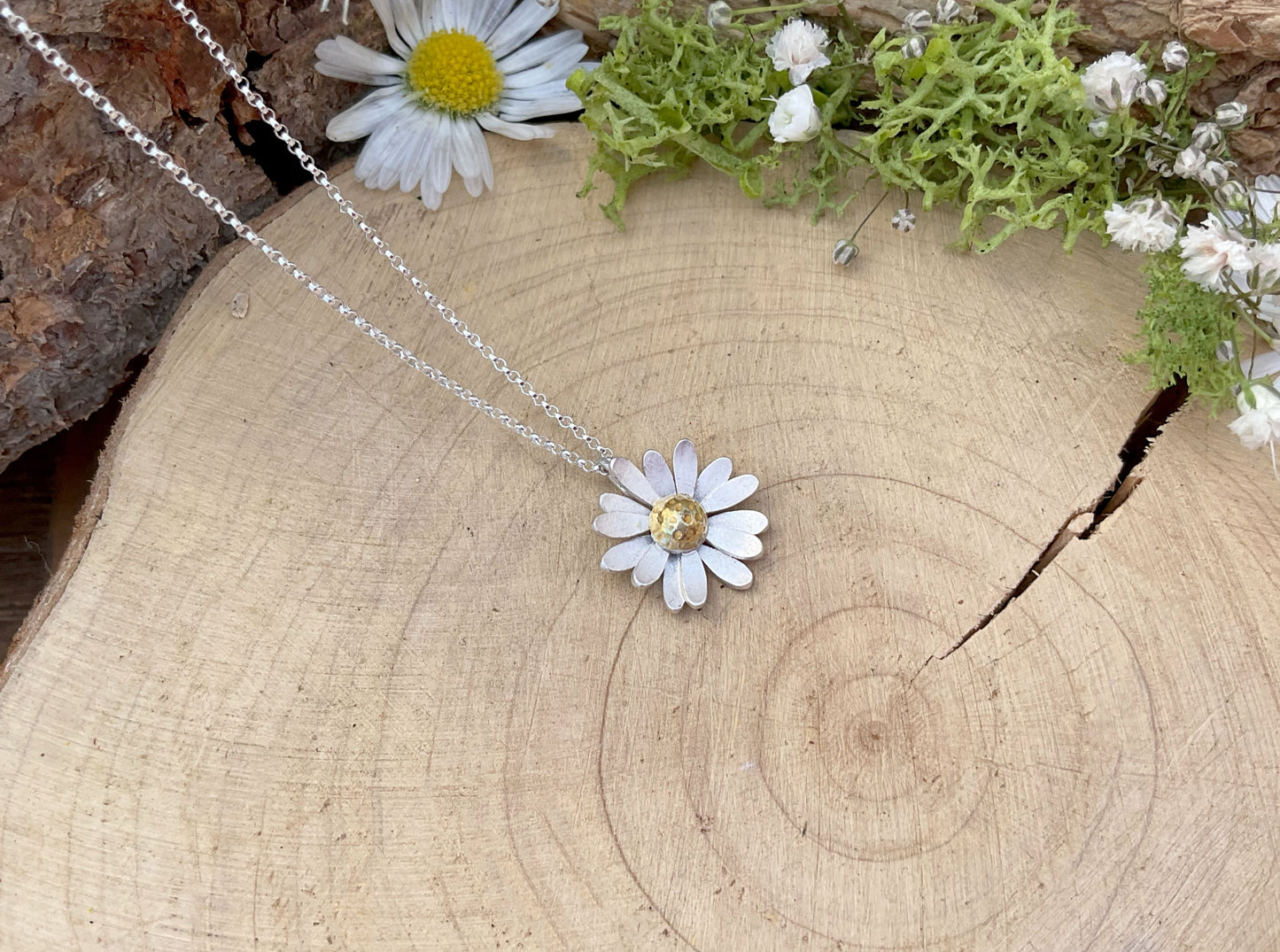 Gold & Silver Daisy Necklace by Curious Magpie Jewellery