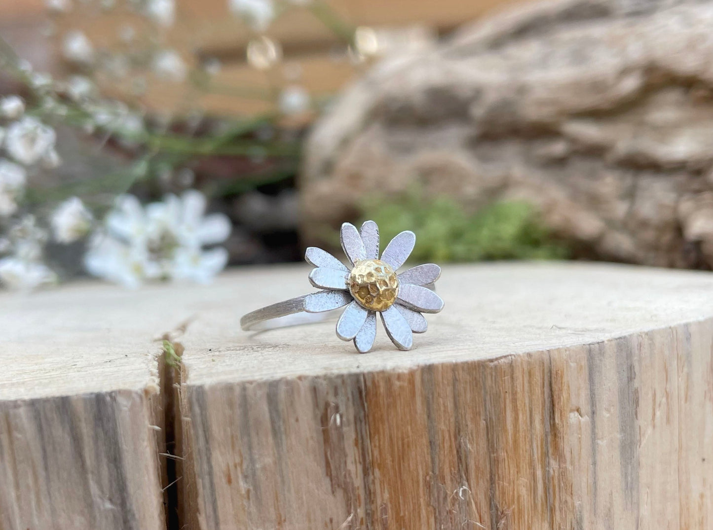 Gold & Silver Daisy Ring by Curious Magpie Jewellery