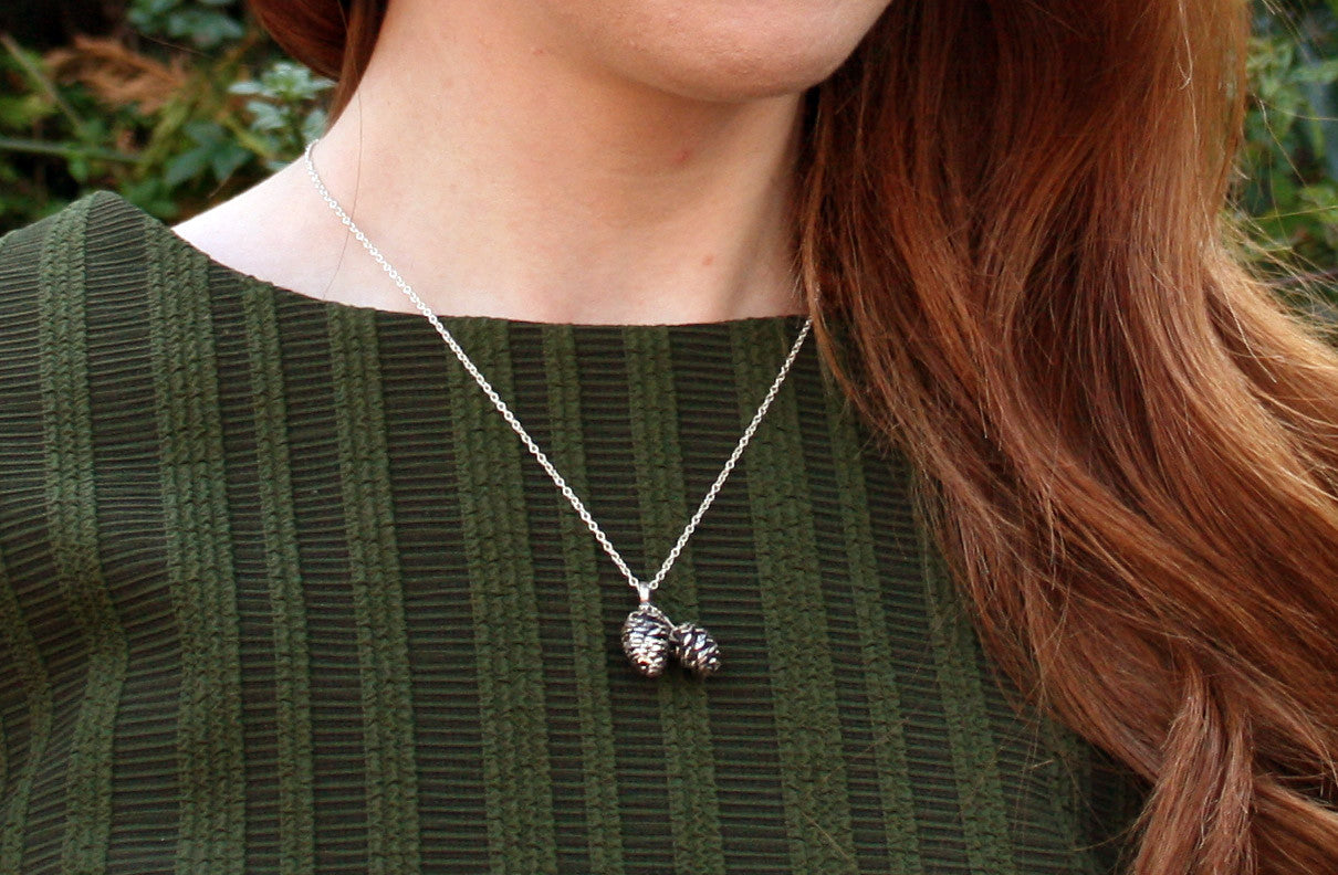 Silver Twin Pinecone Necklace - Curious Magpie Jewellery - 4
