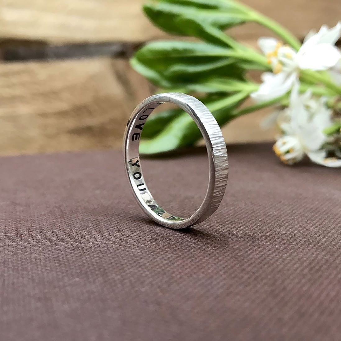 Personalised Silver Tree Bark Ring by Curious Magpie