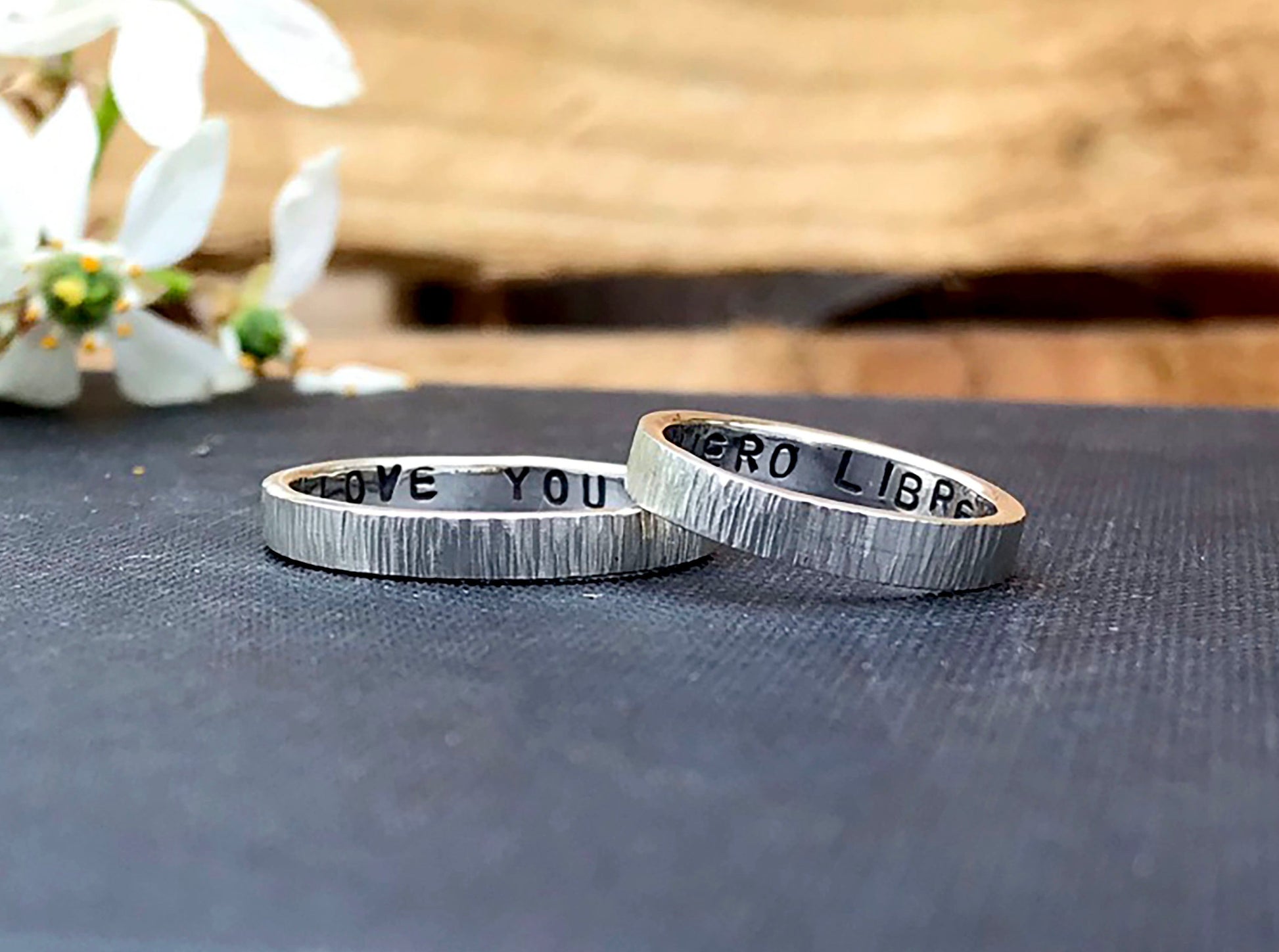 Personalised Silver Tree Bark Rings by Curious Magpie Jewellery