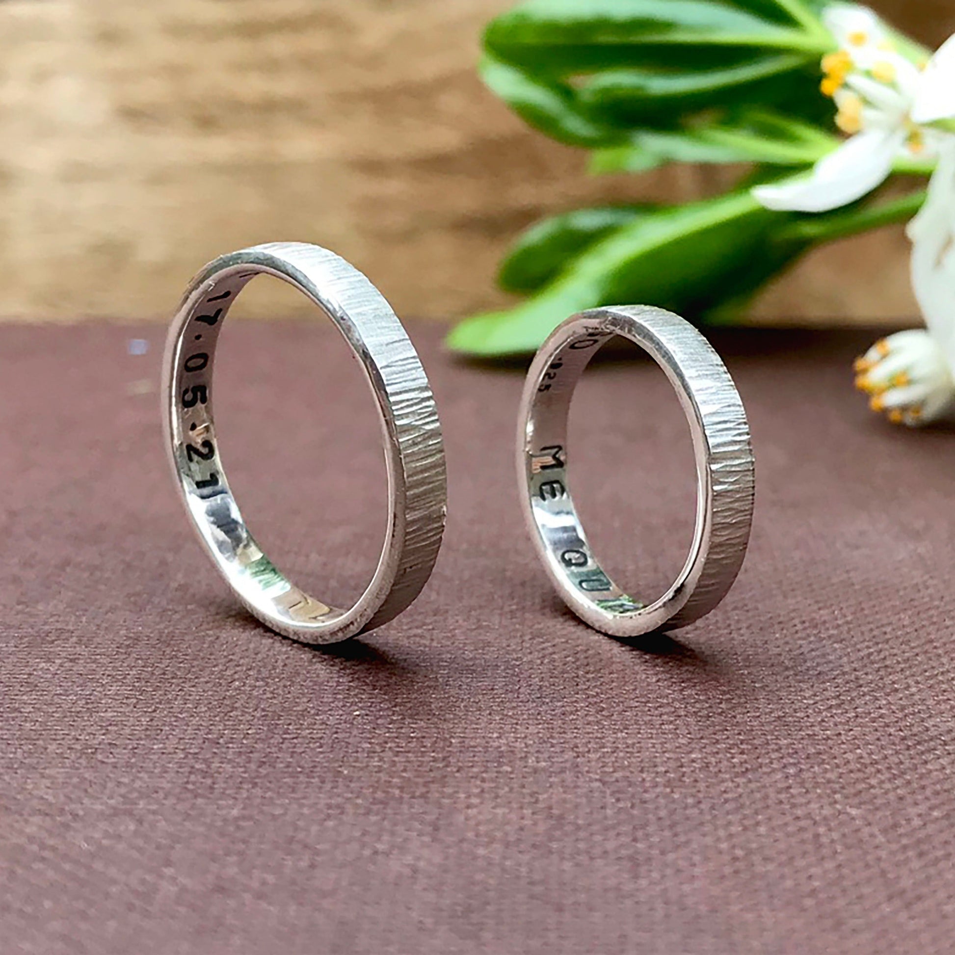 Personalised Tree Bark Wedding Rings – Curious Magpie Jewellery
