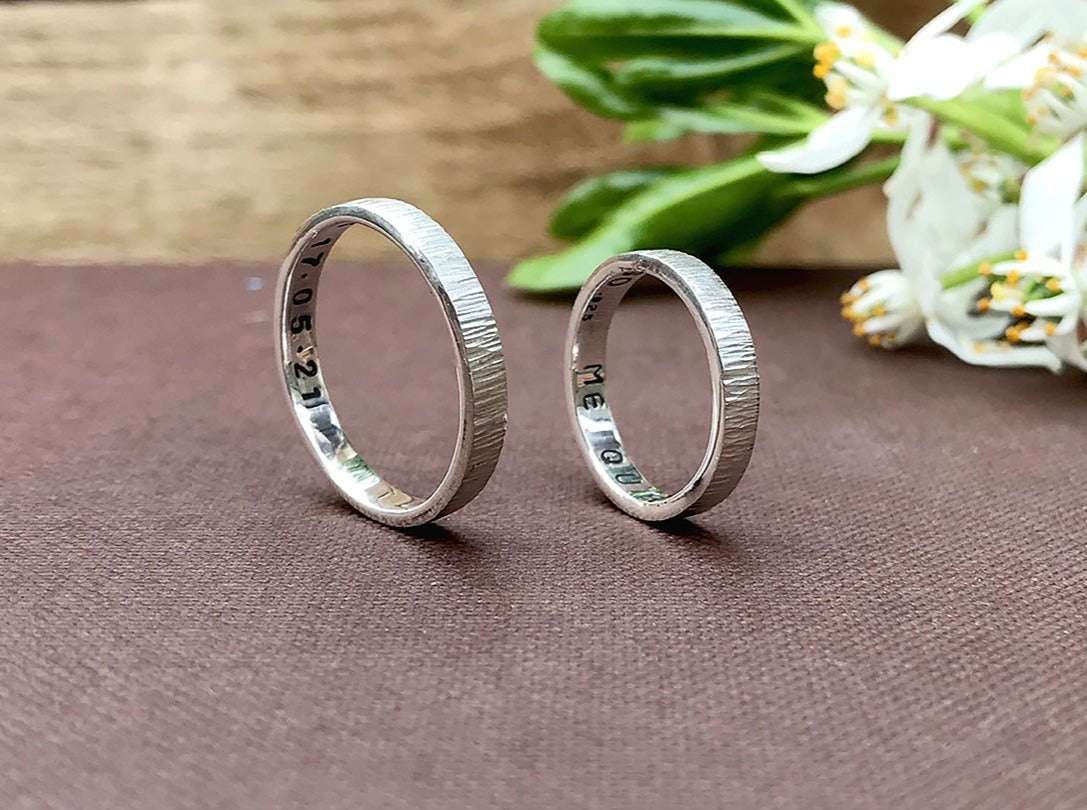 Personalised Silver Tree Bark Rings by Curious Magpie 