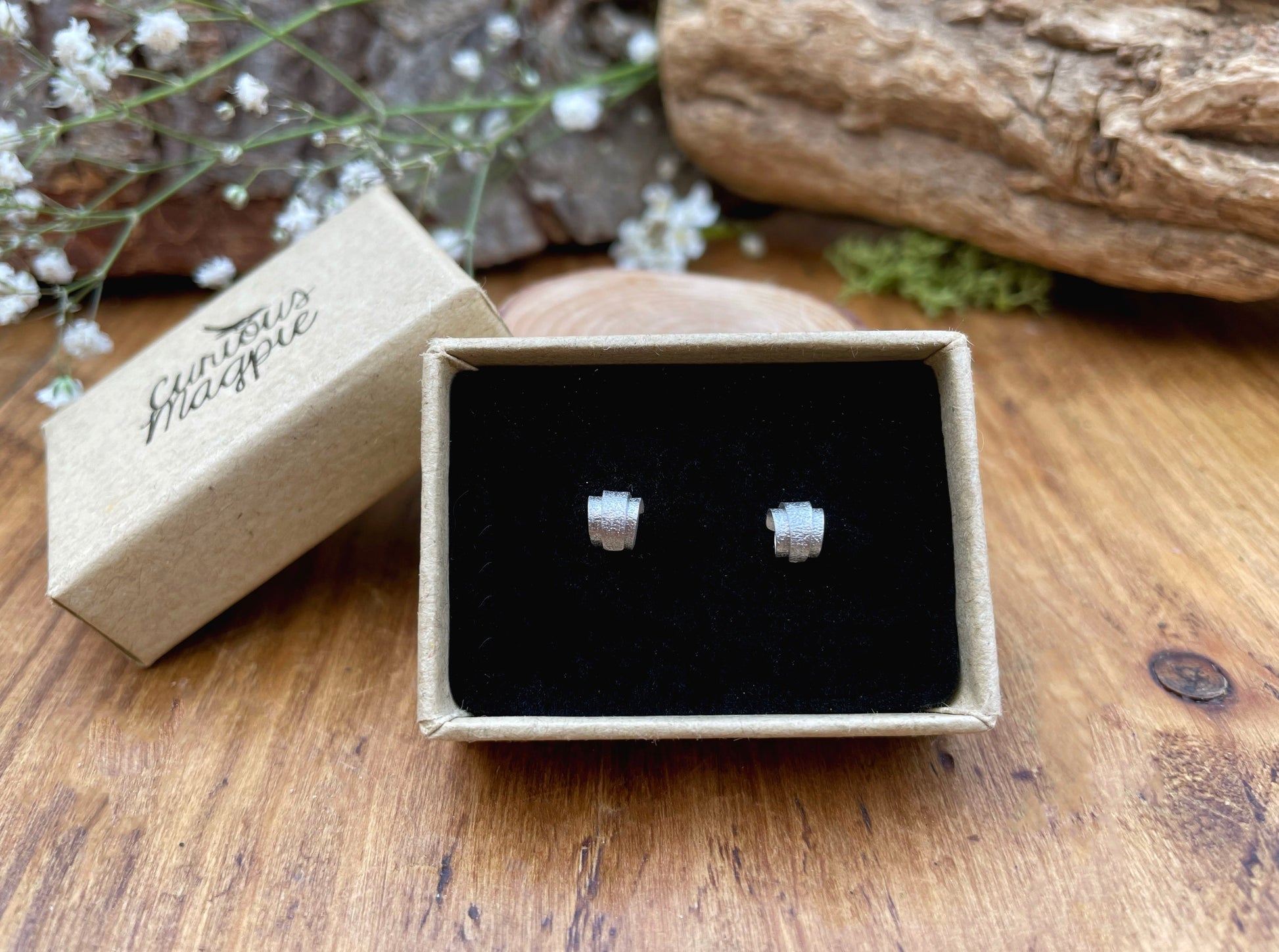 Silver Curled Petal Stud Earrings by Curious Magpie Jewellery