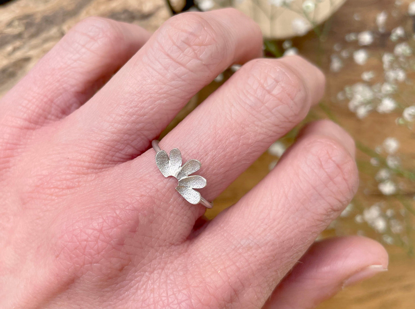 Silver Petal Arc Ring by Curious Magpie Jewellery