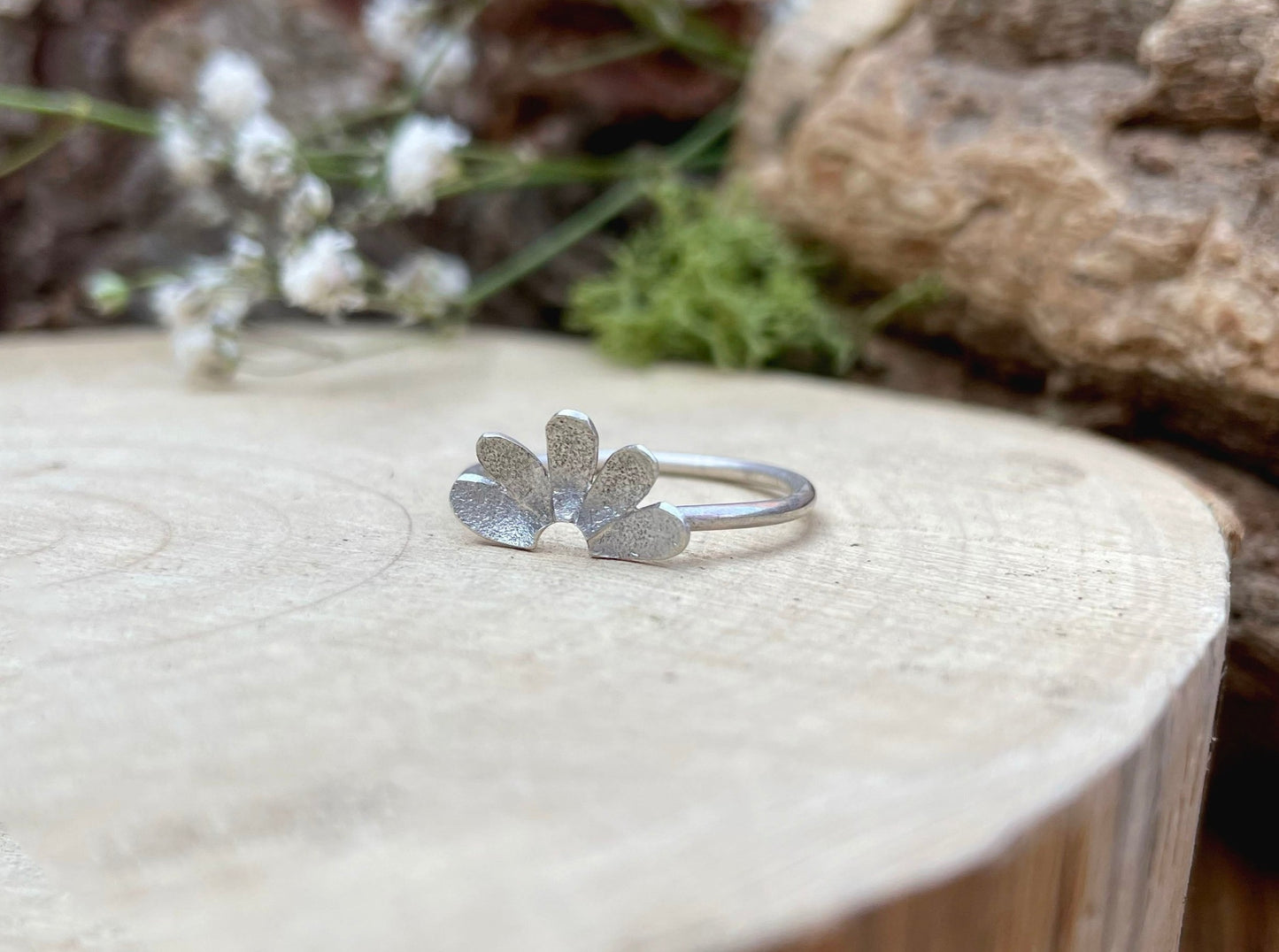 Silver Petal Arc Ring by Curious Magpie Jewellery