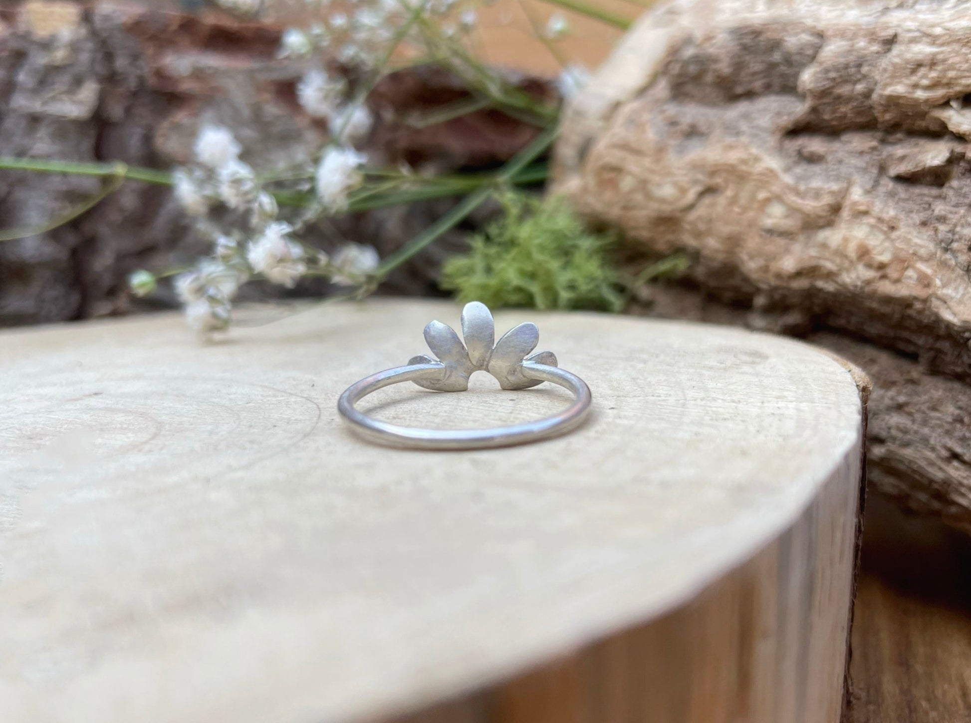 Silver Petal Arc Ring by Curious Magpie Jewellery